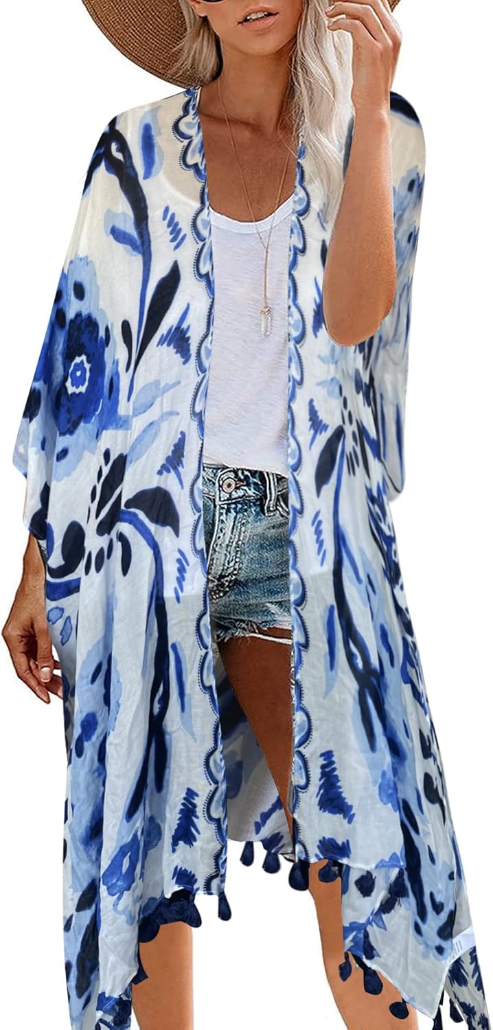 Moss Rose Women’s Beach Cover up Swimsuit Kimono with Bohemian Floral Print, Loose Casual Resort Wear Moss Rose Women’s Beach Cover up Swimsuit Kimono with Bohemian Floral Print, Loose Casual Resort Wear