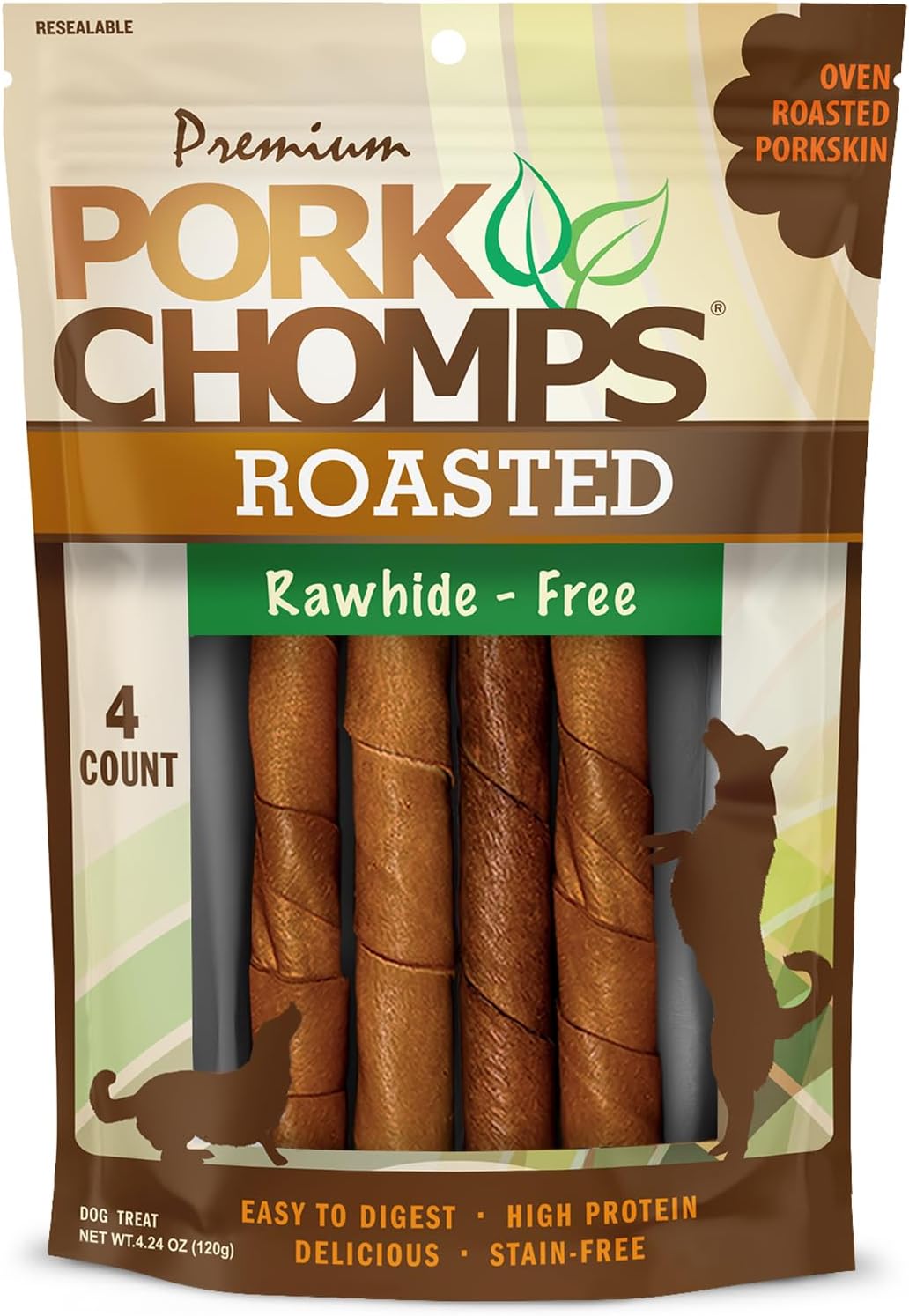Pork Chomps Roasted Pork Skin Dog Chews, 6-inch Twists, 4 Count Pork Chomps Roasted Pork Skin Dog Chews, 6-inch Twists, 4 Count