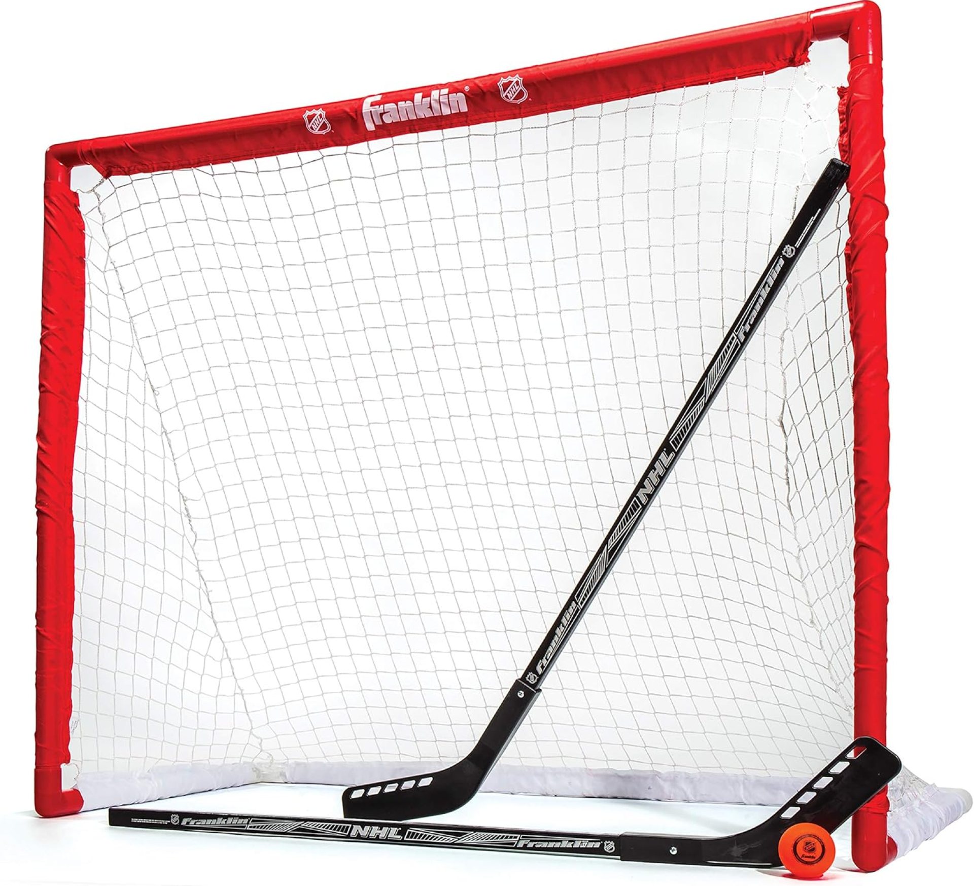 Franklin Sports NHL Youth Street Hockey Set – (2) Kids Junior Hockey Sticks, PVC Goal + Roller Hockey Ball Included – Indoor + Outdoor Net – 46″, Red Franklin Sports NHL Youth Street Hockey Set – (2) Kids Junior Hockey Sticks, PVC Goal + Roller Hockey Ball Included – Indoor + Outdoor Net – 46″, Red