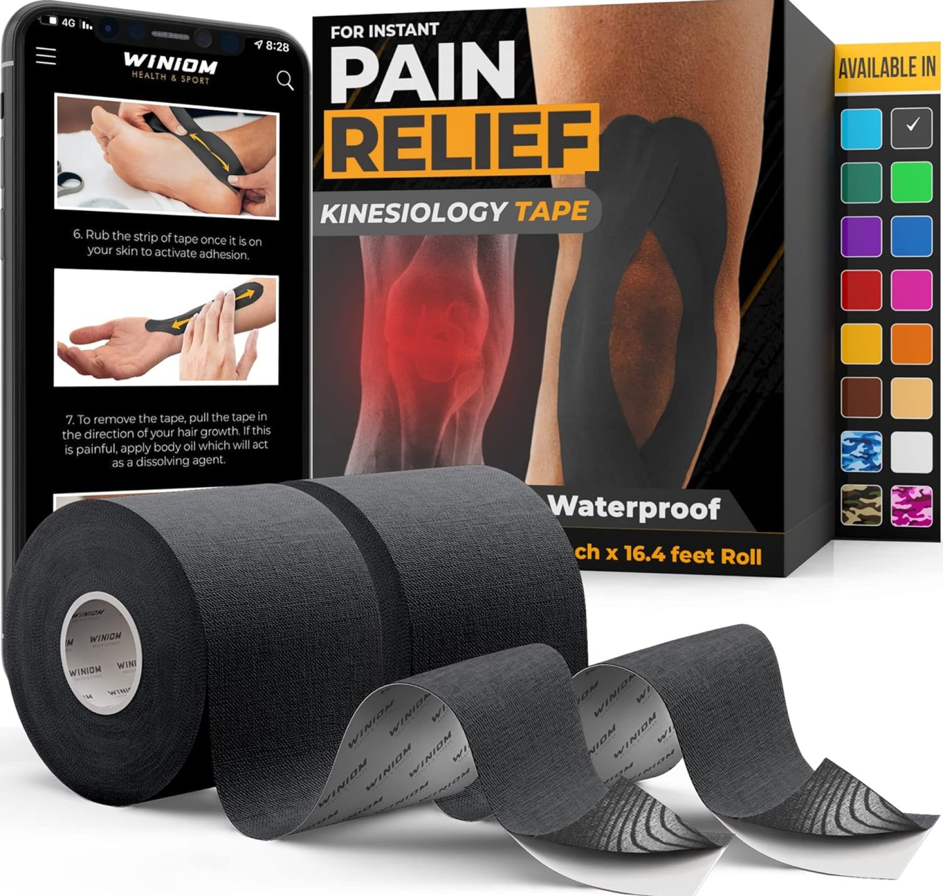 Kinesiology Tape-Incredible Support for Athletic Sports and Recovery+Free Taping Guide-Uncut 2 inch 16.4 feet Roll (Midnight Black + Free Taping Guide, Pack of 2) Kinesiology Tape-Incredible Support for Athletic Sports and Recovery+Free Taping Guide-Uncut 2 inch 16.4 feet Roll (Midnight Black + Free Taping Guide, Pack of 2)