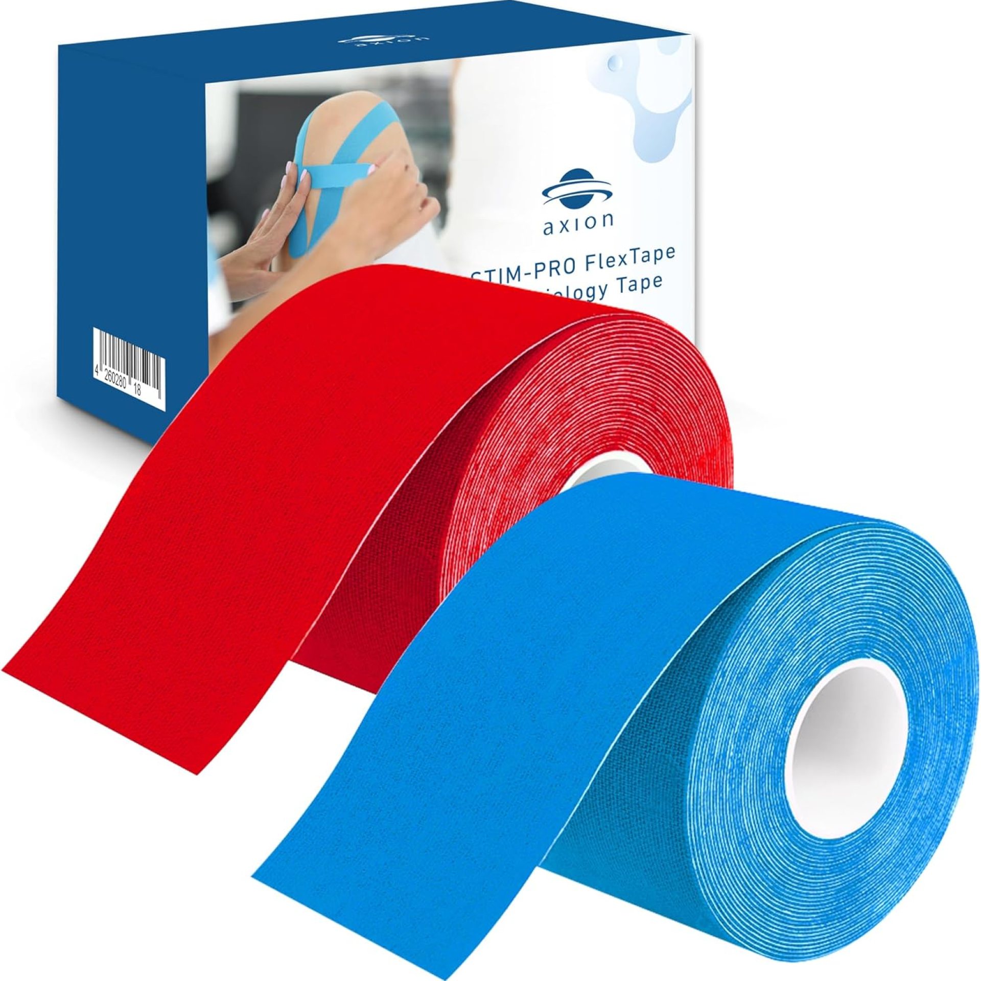 Kinesiology Tape Uncut | 2 Rolls of Athletic Sports Tape in Blue and Red | 16ft Length and 2” Width per Roll | Waterproof • Skin-Friendly • Elastic | Ideal for Sports | axion Kinesiology Tape Uncut | 2 Rolls of Athletic Sports Tape in Blue and Red | 16ft Length and 2” Width per Roll | Waterproof • Skin-Friendly • Elastic | Ideal for Sports | axion