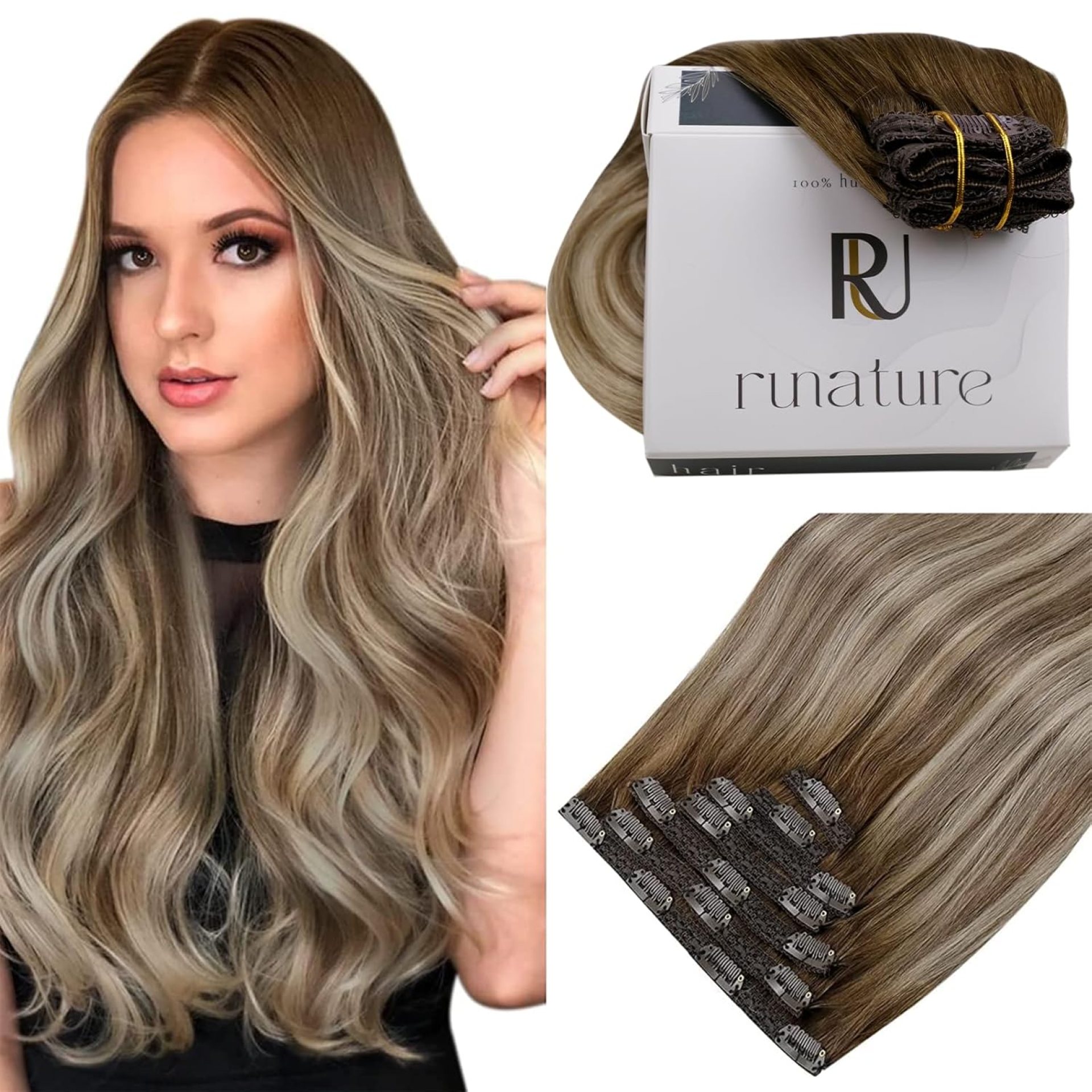 RUNATURE Clip in Human Hair Extensions Balayage Clip in Hair Extensions Real Human Hair Brown to Light Blonde Hair Extensions Clip in Ombre Hair Extensions Long Soft Remy Hair 22 Inch 120g 7pcs RUNATURE Clip in Human Hair Extensions Balayage Clip in Hair Extensions Real Human Hair Brown to Light Blonde Hair Extensions Clip in Ombre Hair Extensions Long Soft Remy Hair 22 Inch 120g 7pcs