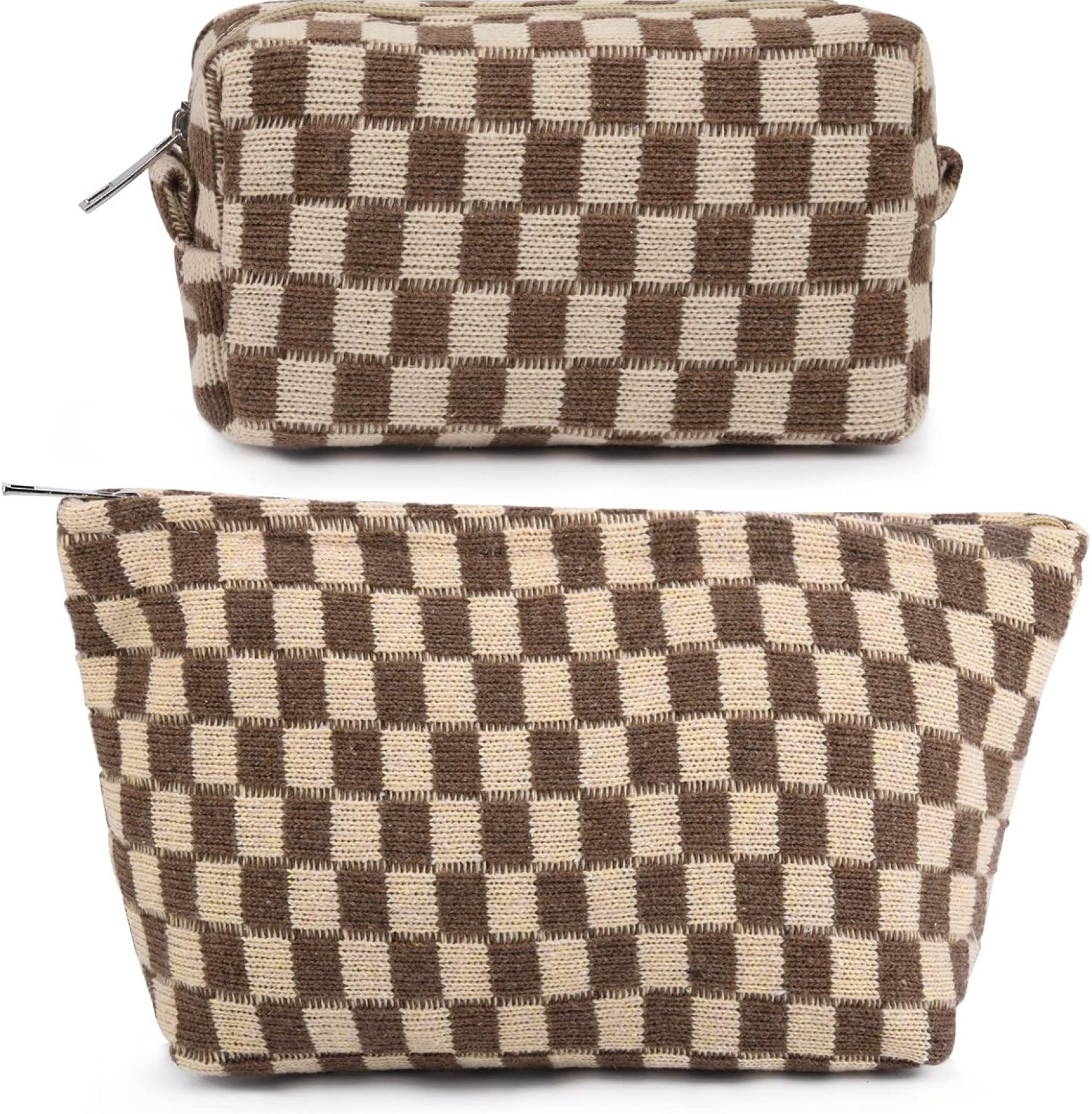 SOIDRAM 2 Pieces Makeup Bag Large Checkered Cosmetic Bag Capacity Canvas Mix Travel Toiletry Bag Organizer Cute Makeup Brushes Aesthetic Accessories Storage Bag for Women, Checkered Mix Brown SOIDRAM 2 Pieces Makeup Bag Large Checkered Cosmetic Bag Capacity Canvas Mix Travel Toiletry Bag Organizer Cute Makeup Brushes Aesthetic Accessories Storage Bag for Women, Checkered Mix Brown