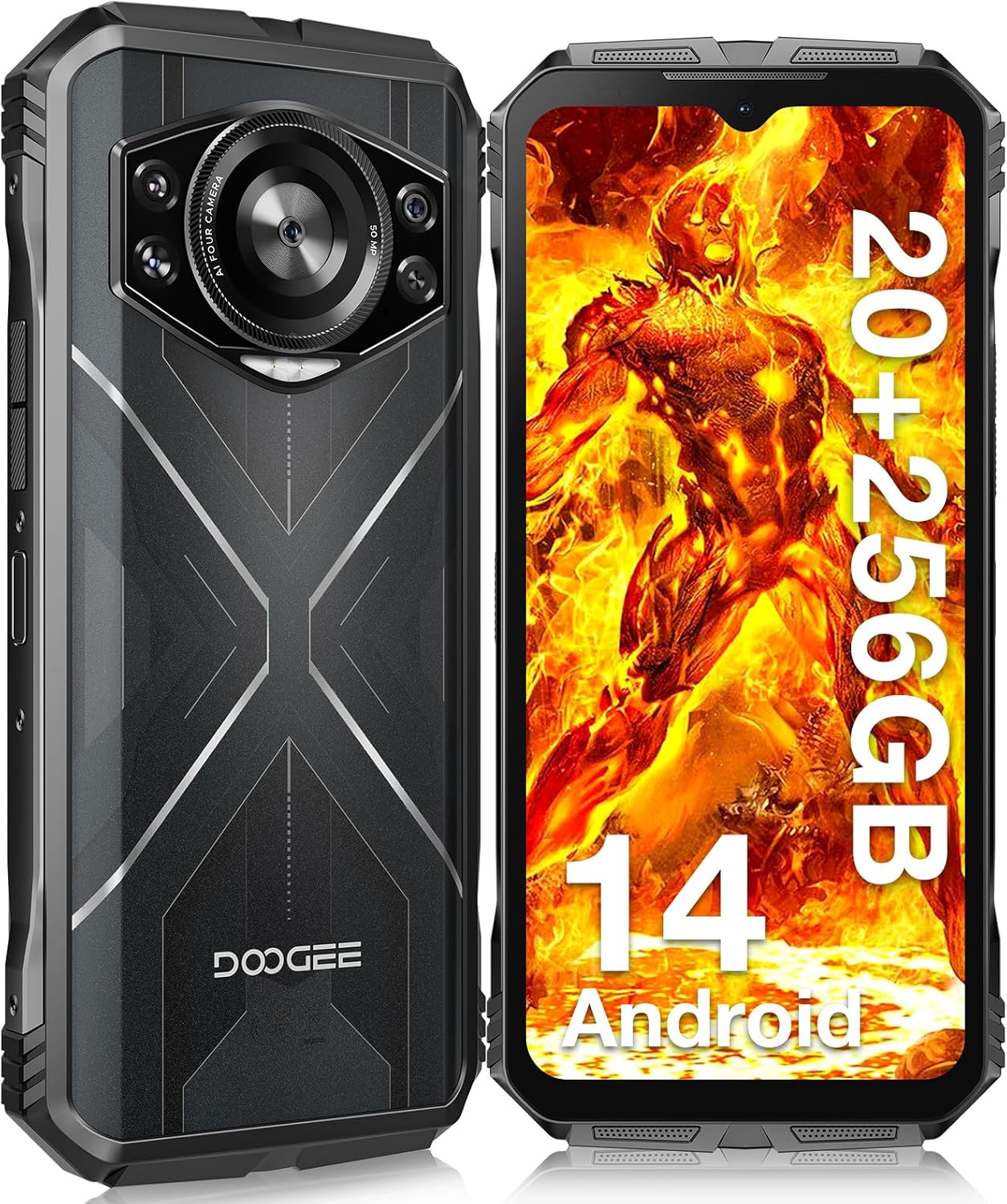 DOOGEE S Cyber Rugged Smartphone Android 14, 10800mAh Battery Rugged Phone, 20GB RAM + 256 ROM, 6.58″ FHD+IPS Waterdrop Screen, 50MP AI Camera/Dual SIM Unlocked/Octa Core/OTG/GPS, Silver DOOGEE S Cyber Rugged Smartphone Android 14, 10800mAh Battery Rugged Phone, 20GB RAM + 256 ROM, 6.58″ FHD+IPS Waterdrop Screen, 50MP AI Camera/Dual SIM Unlocked/Octa Core/OTG/GPS, Silver