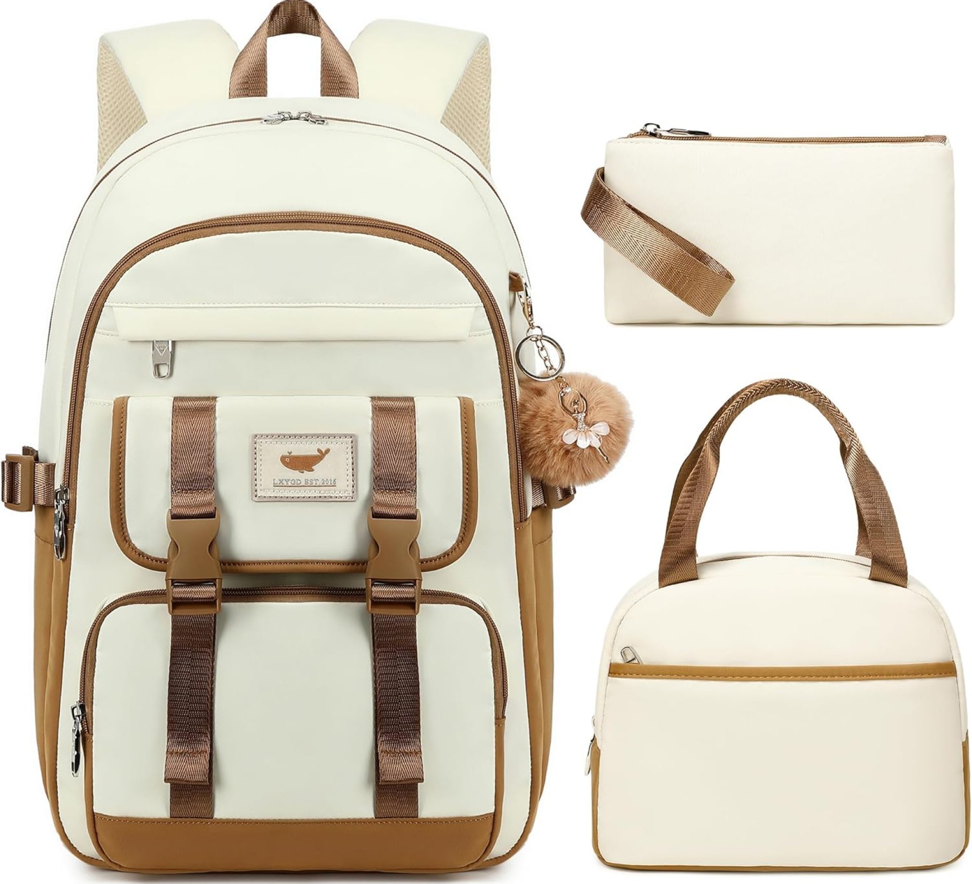 3 PCS Backpack for Teen Girls,Laptop Backpacks 15.6 Inch School Bag with Lunch Box Pencil Pouch Set for Students Aesthetic College Bookbag Travel Daypack(Beige Khaki) 3 PCS Backpack for Teen Girls,Laptop Backpacks 15.6 Inch School Bag with Lunch Box Pencil Pouch Set for Students Aesthetic College Bookbag Travel Daypack(Beige Khaki)