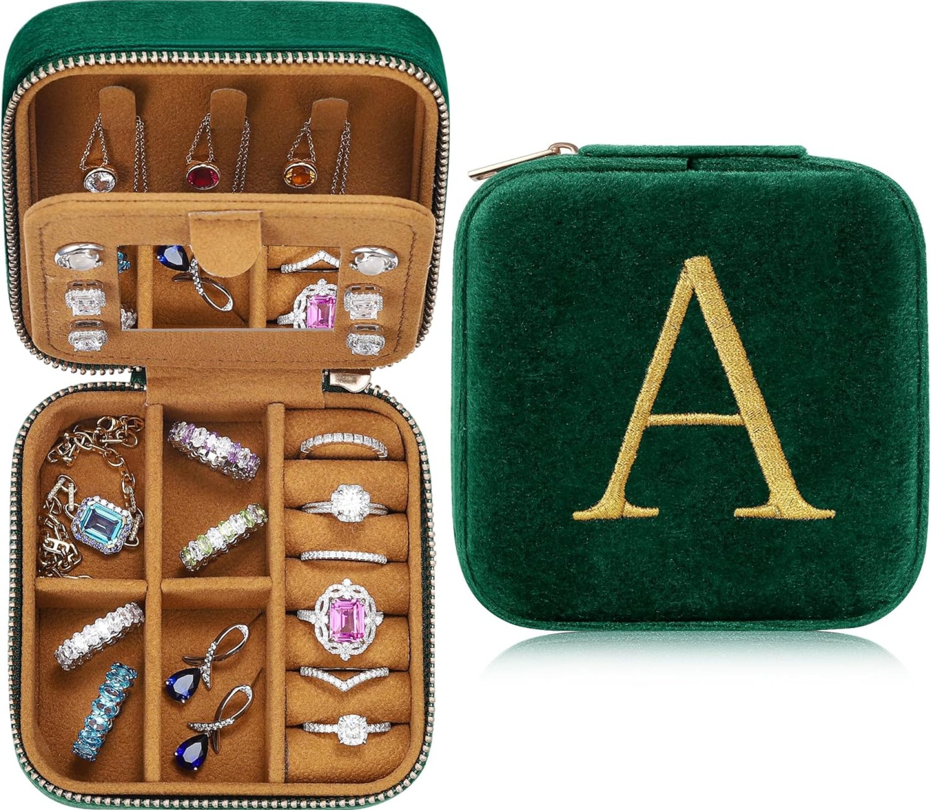 Parima Gifts for Her – Gifts for Women, Plush Velvet Travel Jewelry Case, Small Jewelry Box, Birthday Gift for Women Her, Personalized Gifts – Letter A, Green Parima Gifts for Her – Gifts for Women, Plush Velvet Travel Jewelry Case, Small Jewelry Box, Birthday Gift for Women Her, Personalized Gifts – Letter A, Green