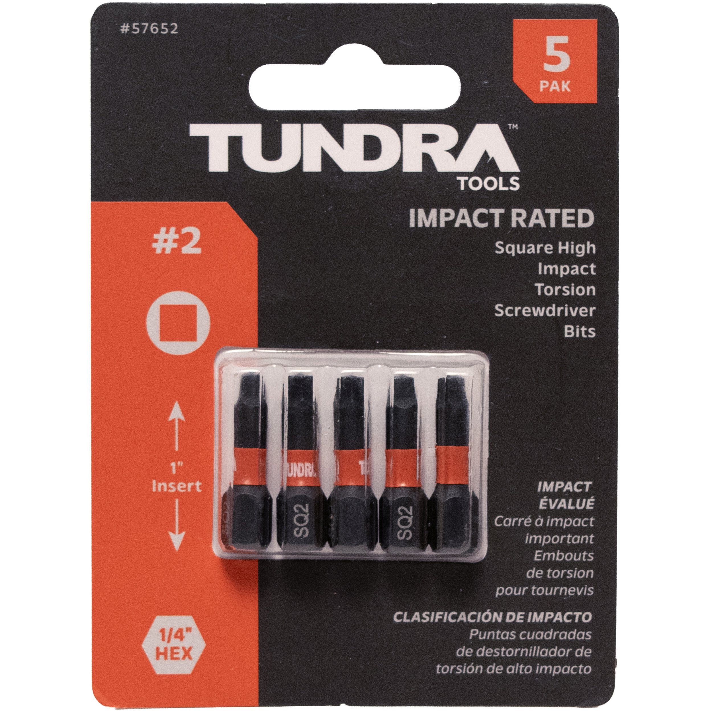 Impact Screwdriving #2 Square Bits, 1″ 5 PAK