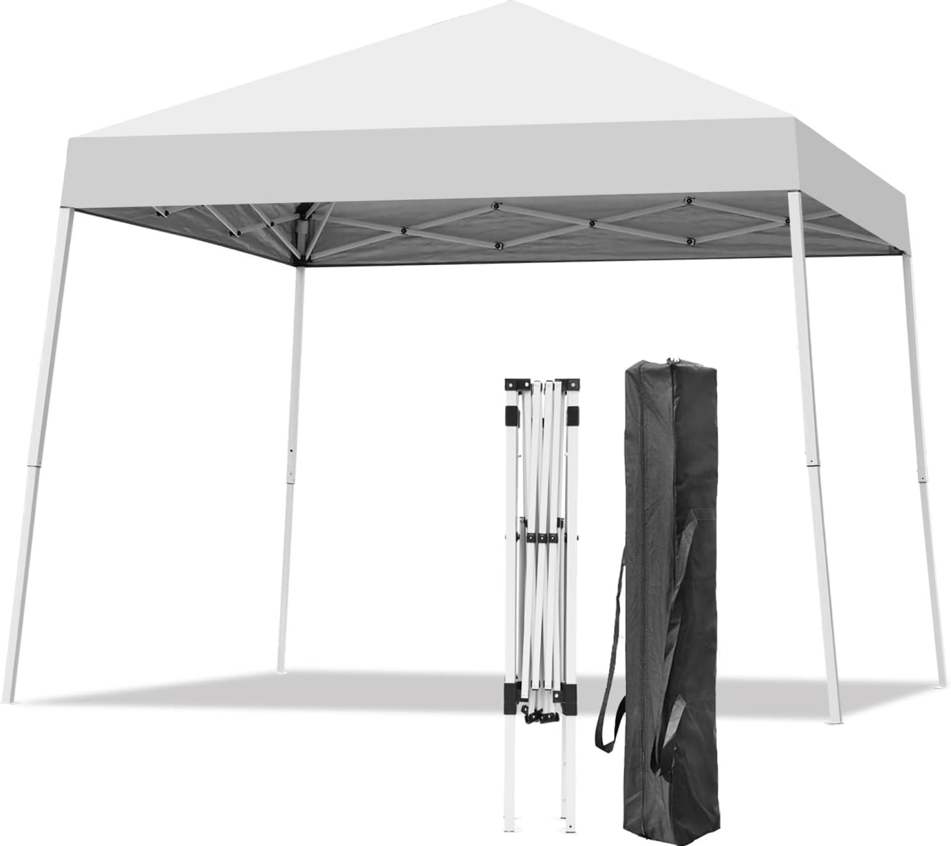 Canopy Tent, 10X10 FT Pop Up Canopy Outdoor Instant Tent Slant Legs with Carrying Bag, Portable Gazebo Shelter for Patio Deck Garden and Beach – 8X8 FT Canopy Cover (White) Canopy Tent, 10X10 FT Pop Up Canopy Outdoor Instant Tent Slant Legs with Carrying Bag, Portable Gazebo Shelter for Patio Deck Garden and Beach – 8X8 FT Canopy Cover (White)