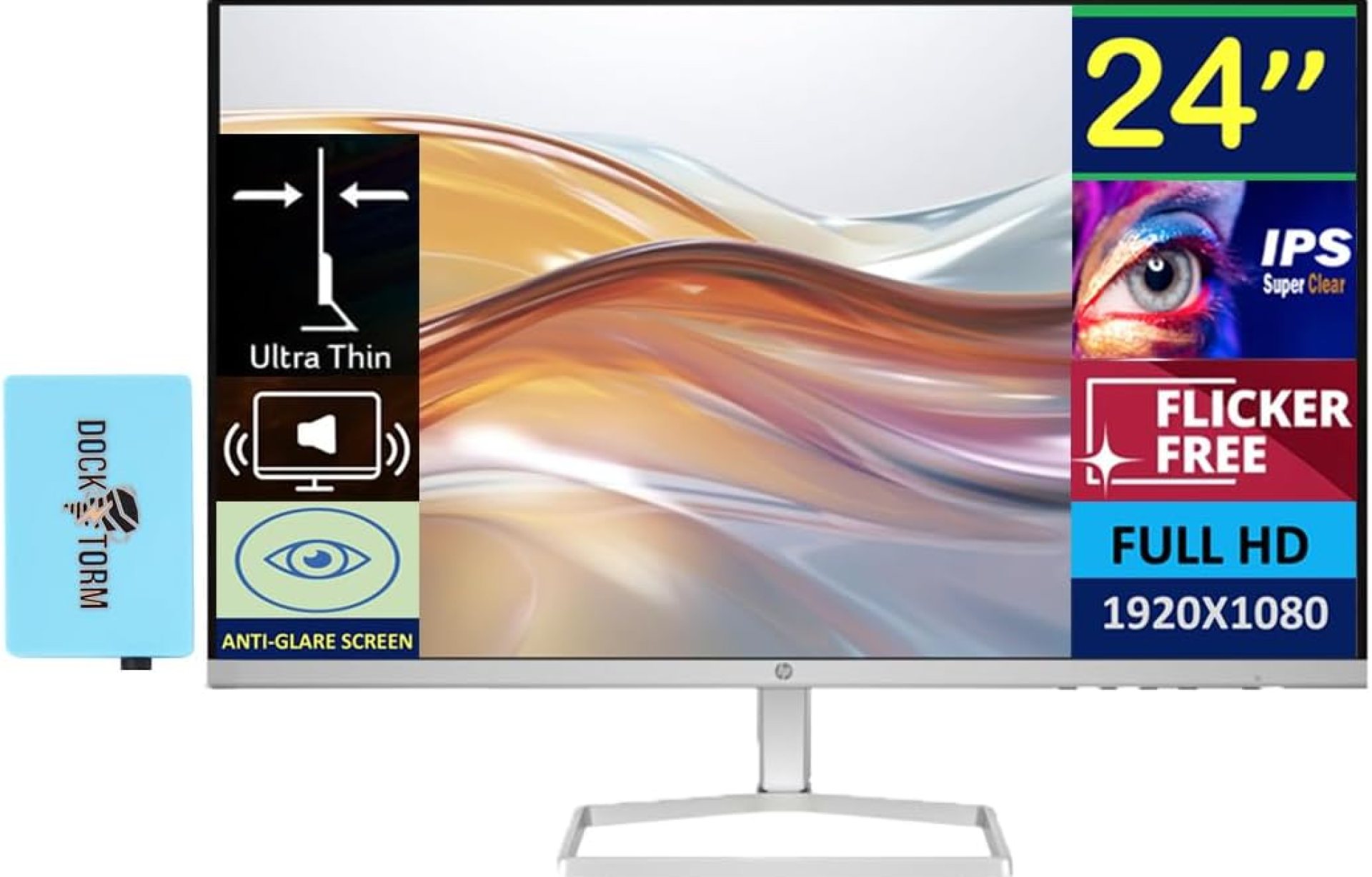 HP 24 Monitor with Dual 2W Speakers (Replaces M24fwa) 24″ 100Hz IPS FHD 99% sRGB 300 Nits Display, Adjustable Tilt, Flicker-Free, Anti-Glare, Eye Ease, White/Silver w/DKZ USB Port Expander HP 24 Monitor with Dual 2W Speakers (Replaces M24fwa) 24″ 100Hz IPS FHD 99% sRGB 300 Nits Display, Adjustable Tilt, Flicker-Free, Anti-Glare, Eye Ease, White/Silver w/DKZ USB Port Expander