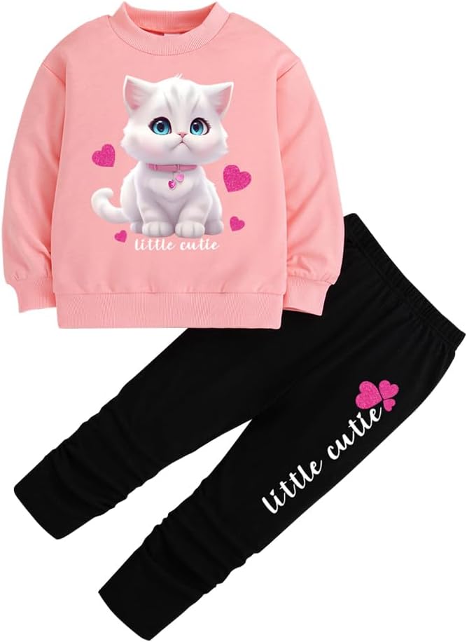 Toddler Girl Spring Fall Clothes – Cute Cartoon Sweatshirt & Alphabet Print Leggings – Sweet Girls Fashion Set Toddler Girl Spring Fall Clothes – Cute Cartoon Sweatshirt & Alphabet Print Leggings – Sweet Girls Fashion Set