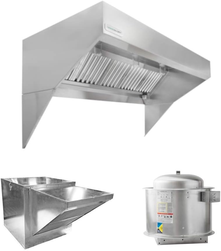 HOODMART 8’ Low Ceiling Sloped Front Hood System with Makeup Air | Includes Exhaust Fan and Low Profile Supply Fan for Restaurant | Commercial Kitchen Equipment Made in USA HOODMART 8’ Low Ceiling Sloped Front Hood System with Makeup Air | Includes Exhaust Fan and Low Profile Supply Fan for Restaurant | Commercial Kitchen Equipment Made in USA
