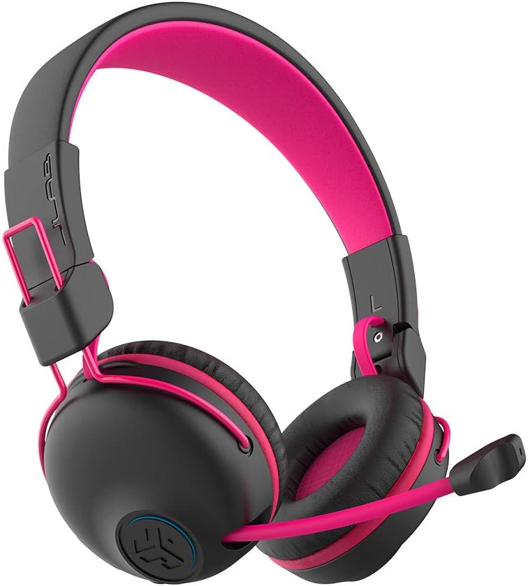 JLab JBuddies Play Gaming Wireless Kids Headset, Pink, 22+ Hour Bluetooth 5 Playtime 60ms Super-Low Latency for Mobile Gameplay, Retractable Boom Mic, AUX Cord Compatible w/Gaming Consoles JLab JBuddies Play Gaming Wireless Kids Headset, Pink, 22+ Hour Bluetooth 5 Playtime 60ms Super-Low Latency for Mobile Gameplay, Retractable Boom Mic, AUX Cord Compatible w/Gaming Consoles