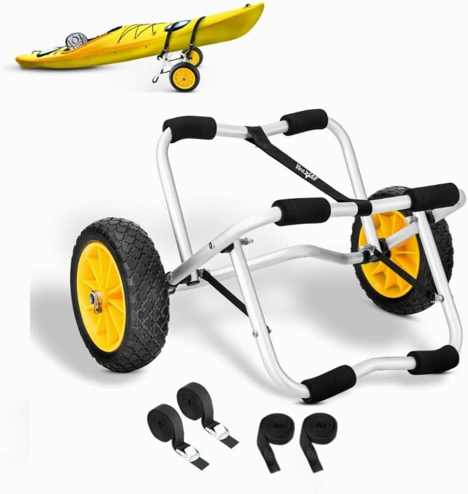 Yes4All Kayak Cart U-Shape Aluminum, 200lbs Capacity Kayak Dolly with 4 Fixing Straps & Thick PU Wheels, Foldable Canoe Cart Yes4All Kayak Cart U-Shape Aluminum, 200lbs Capacity Kayak Dolly with 4 Fixing Straps & Thick PU Wheels, Foldable Canoe Cart