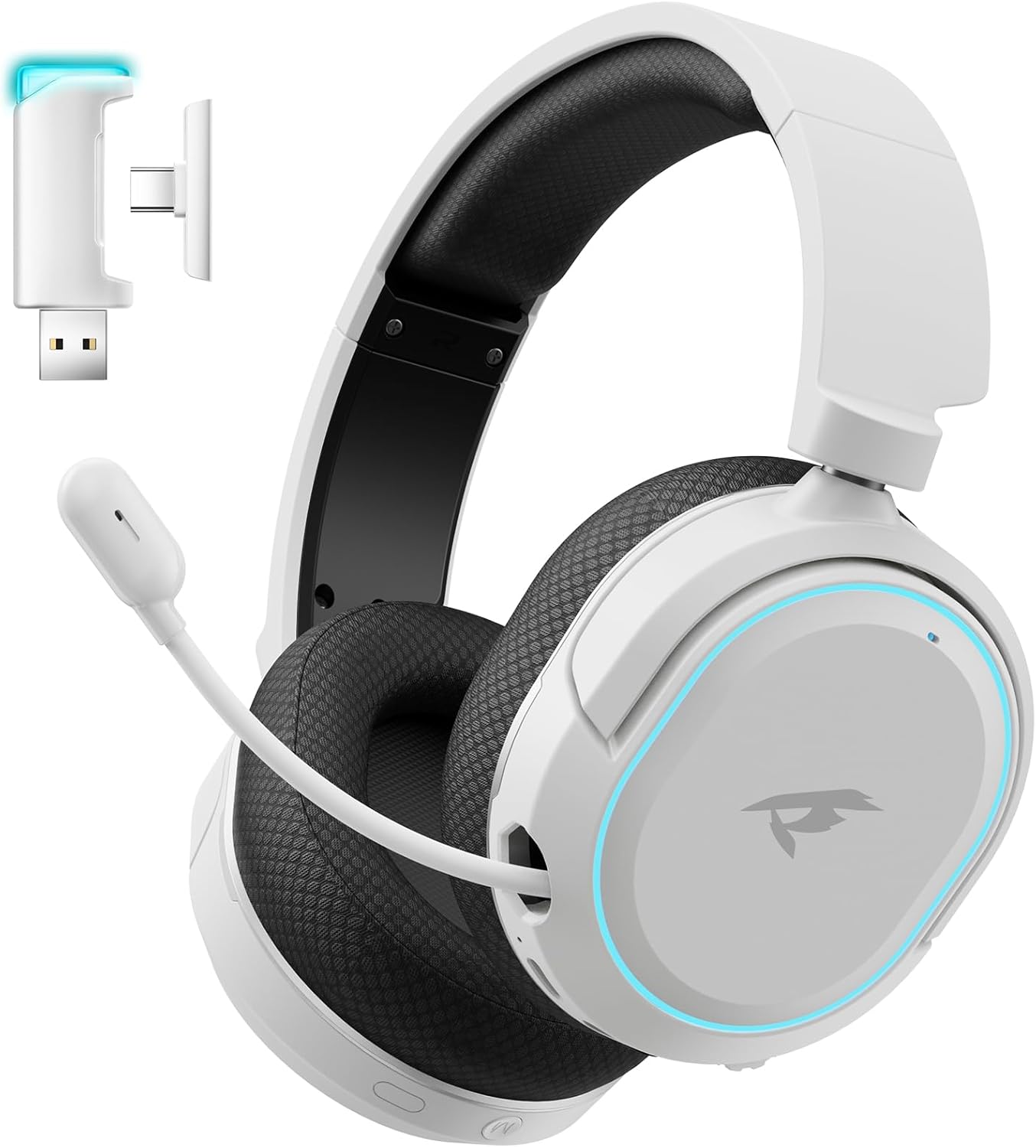 Wireless Gaming Headset, 7.1 Surround Sound, 2.4GHz USB Gaming Headphones with Bluetooth 5.4, 100H Battery, ENC Noise Canceling Mic, RGB Light, Wireless Headset for PC PS5 PS4 Mac Switch (Black-White) Wireless Gaming Headset, 7.1 Surround Sound, 2.4GHz USB Gaming Headphones with Bluetooth 5.4, 100H Battery, ENC Noise Canceling Mic, RGB Light, Wireless Headset for PC PS5 PS4 Mac Switch (Black-White)