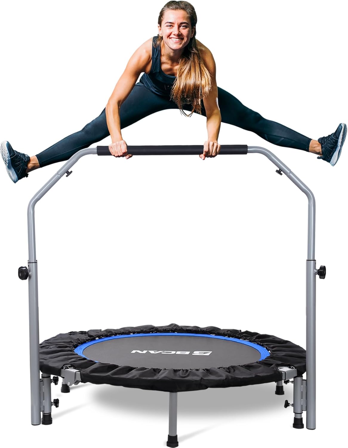 BCAN 40/48″ Foldable Mini Trampoline Max Load 330lbs/440lbs, Fitness Rebounder with Adjustable Foam Handle, Exercise Trampoline for Adults Indoor/Garden Workout BCAN 40/48″ Foldable Mini Trampoline Max Load 330lbs/440lbs, Fitness Rebounder with Adjustable Foam Handle, Exercise Trampoline for Adults Indoor/Garden Workout