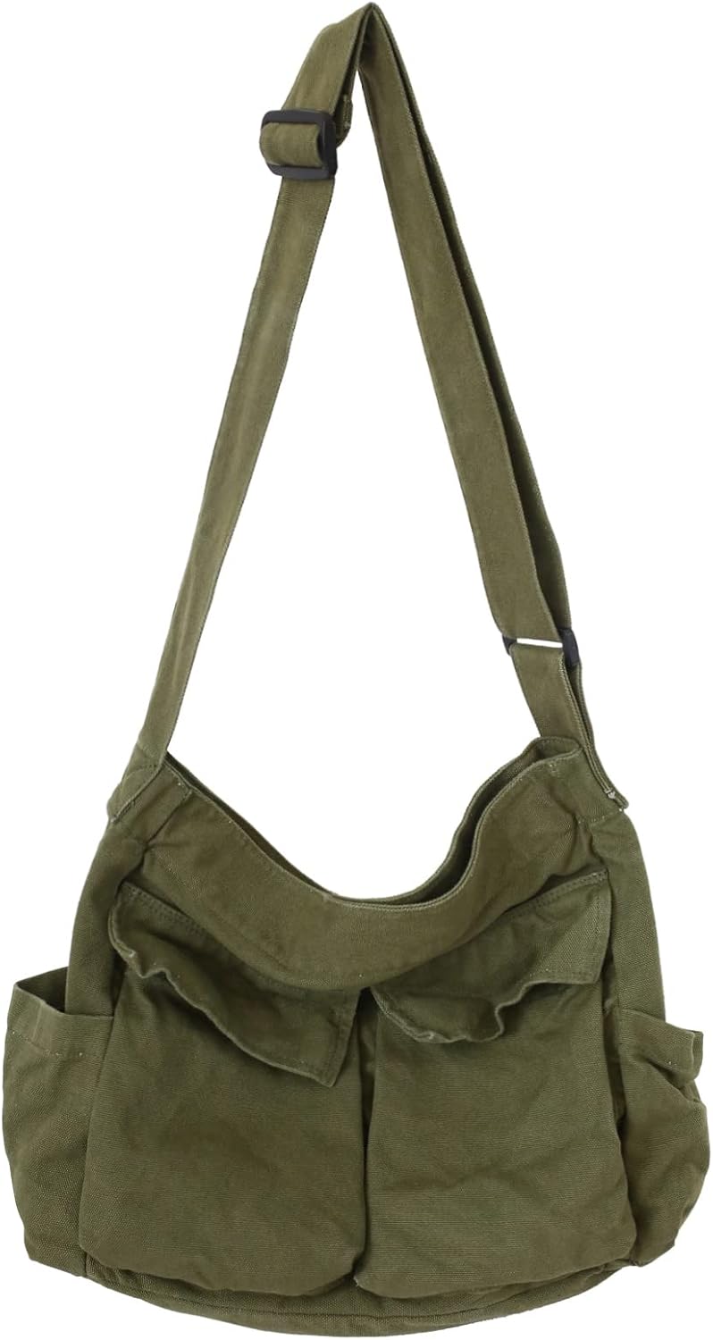 KlaOYer Canvas Messenger Bag Large Hobo Bag Crossbody Shoulder Bag Tote Bag with Pocket for Women and Men KlaOYer Canvas Messenger Bag Large Hobo Bag Crossbody Shoulder Bag Tote Bag with Pocket for Women and Men