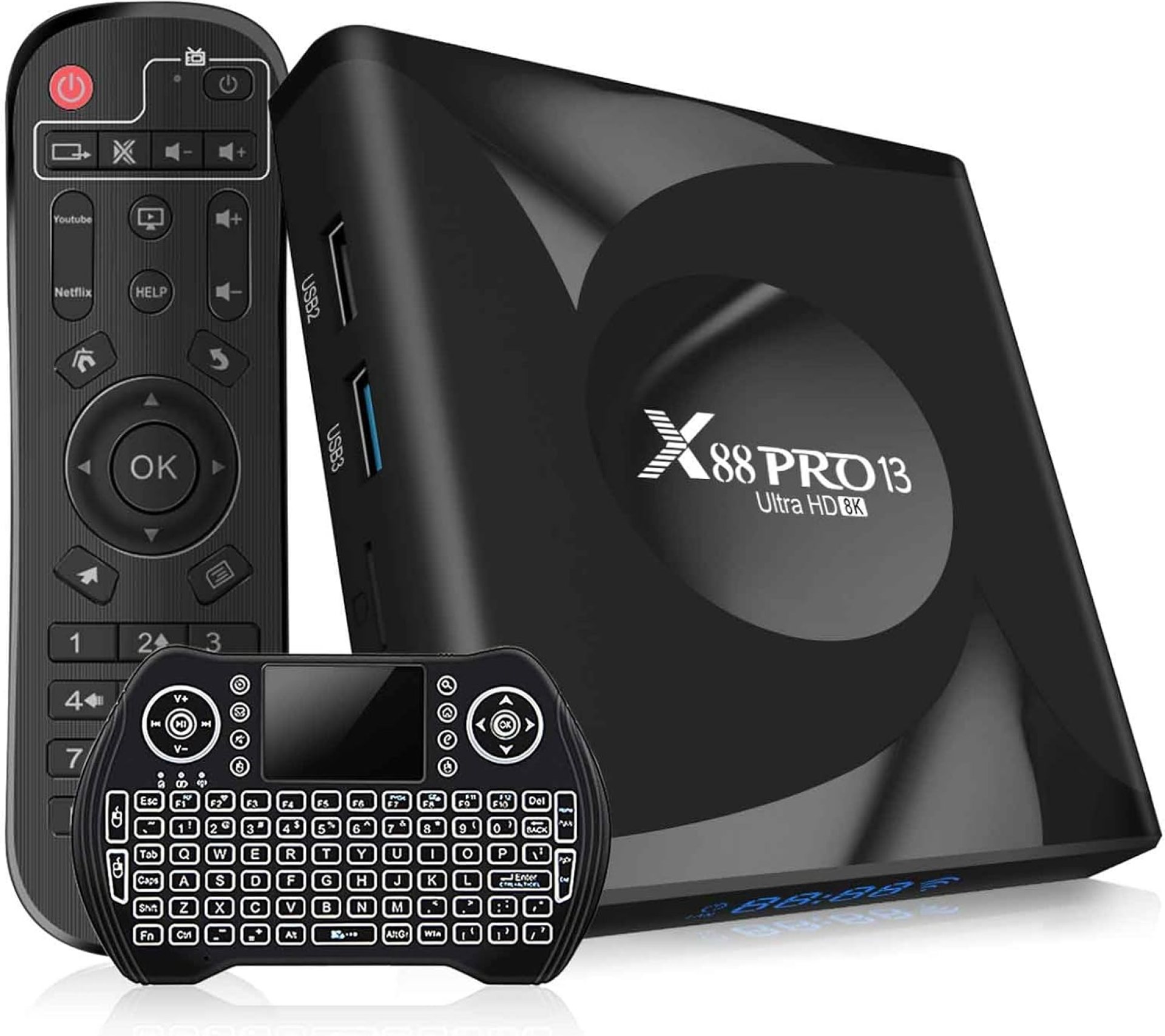 Android TV Box, Smart TV Box Android 13.0 with 4GB RAM 32GB ROM Quad Core CPU, Support 4K 8K HDR 3D H.265 WiFi6 Bluetooth5.0 Ethernet Android Box with Wireless Mini Backlight Keyboard Android TV Box, Smart TV Box Android 13.0 with 4GB RAM 32GB ROM Quad Core CPU, Support 4K 8K HDR 3D H.265 WiFi6 Bluetooth5.0 Ethernet Android Box with Wireless Mini Backlight Keyboard