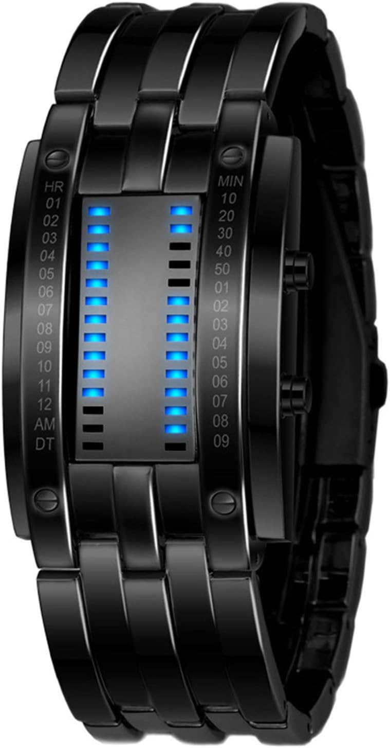 Fashion Mens Binary Sports Watch Digital LED Matrix Waterproof Outdoor Casual Black Bracelet Square Blue Backlit Watches Fashion Mens Binary Sports Watch Digital LED Matrix Waterproof Outdoor Casual Black Bracelet Square Blue Backlit Watches