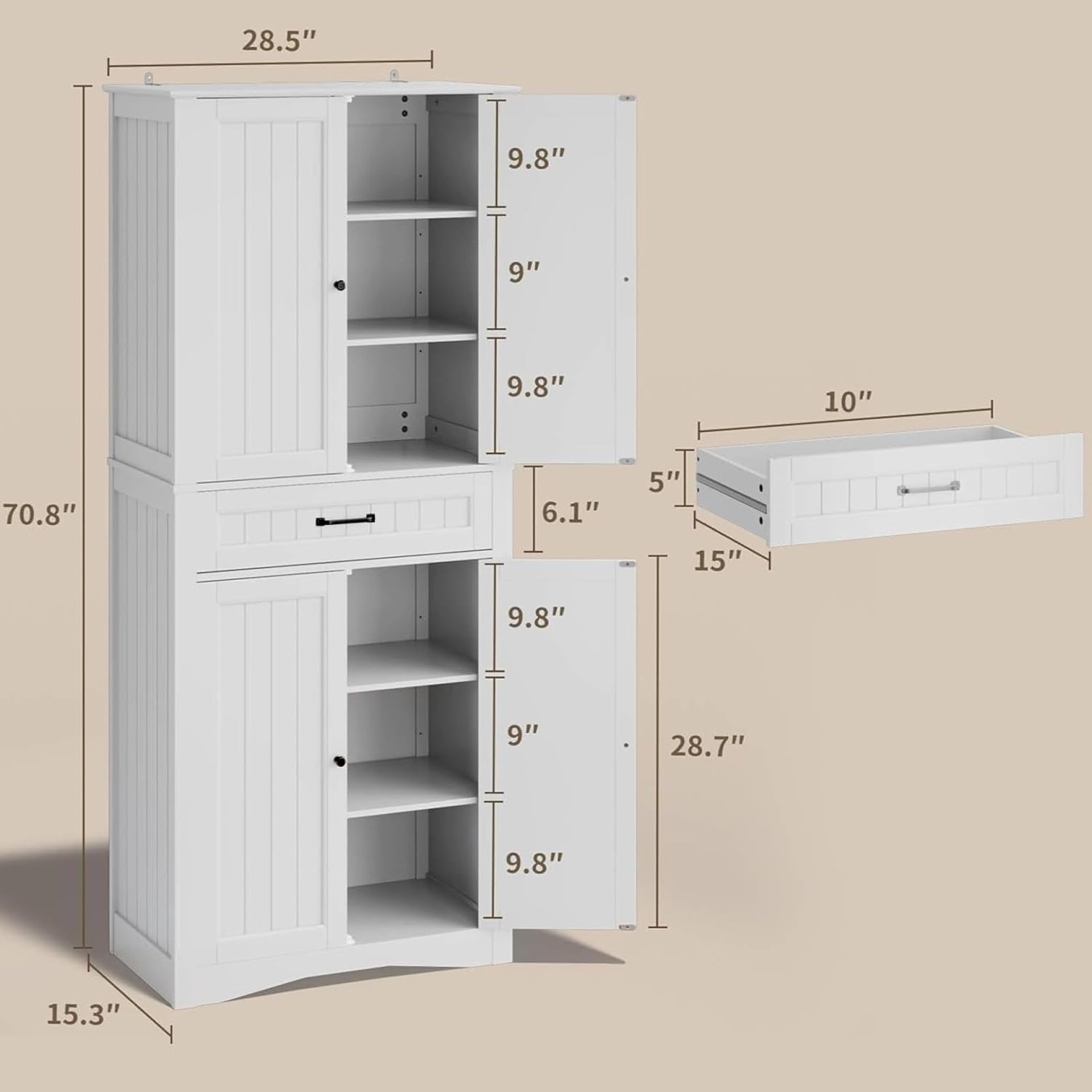 Gizoon 71” Kitchen Pantry Storage Cabinet, Freestanding Pantry Organizers and Storage Cabinet with 4 Doors and 4 Adjustable Shelves, Tall Cabinet with Large Drawer for Kitchen, Living Room, Bathroom Gizoon 71” Kitchen Pantry Storage Cabinet, Freestanding Pantry Organizers and Storage Cabinet with 4 Doors and 4 Adjustable Shelves, Tall Cabinet with Large Drawer for Kitchen, Living Room, Bathroom