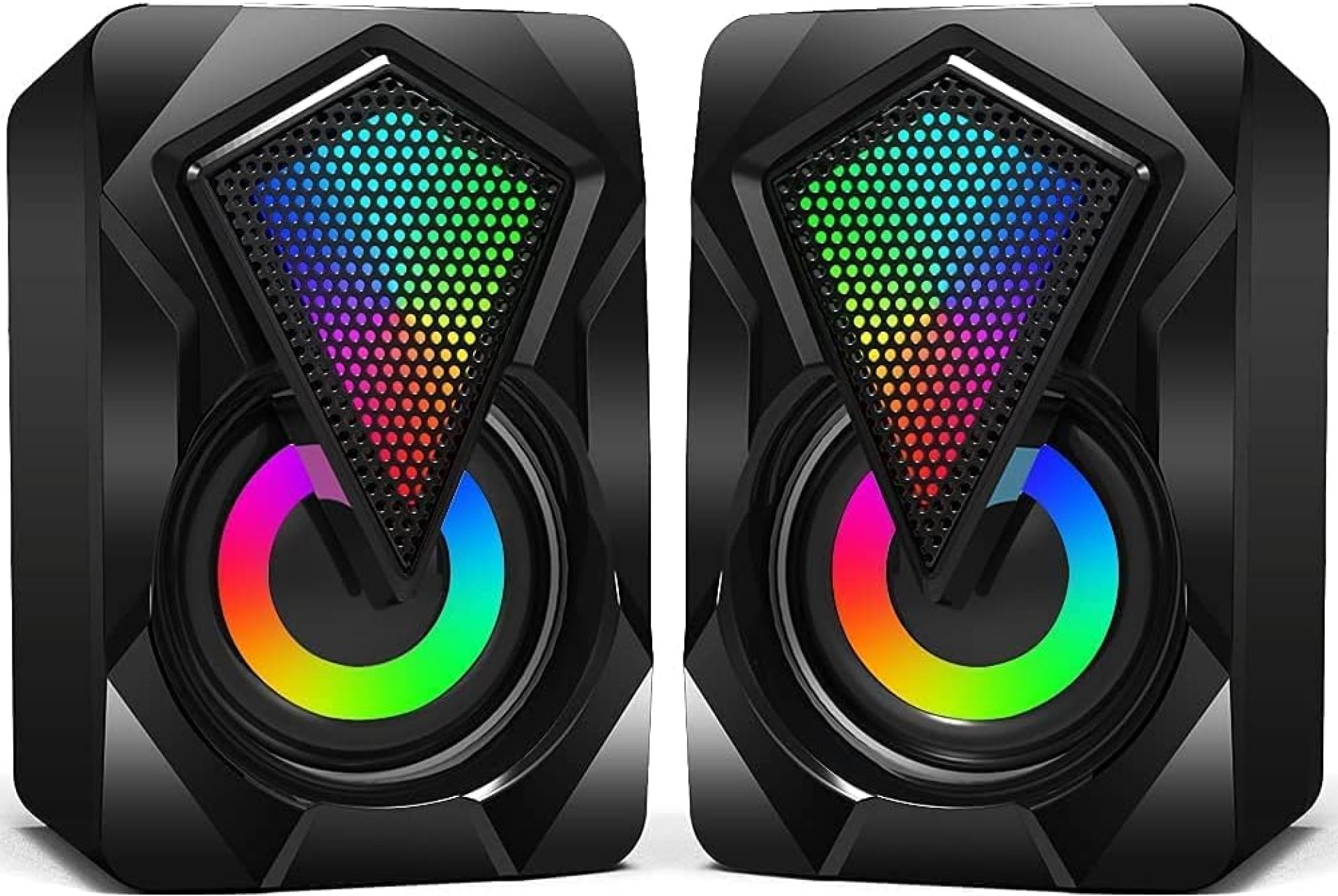 NJSJ Computer Speakers with Colorful RGB Lights, USB Powered 3.5mm Aux- in Mini PC Speakers, Crystal Sound Portable Speaker for Desktop Laptop Monitor Black NJSJ Computer Speakers with Colorful RGB Lights, USB Powered 3.5mm Aux- in Mini PC Speakers, Crystal Sound Portable Speaker for Desktop Laptop Monitor Black