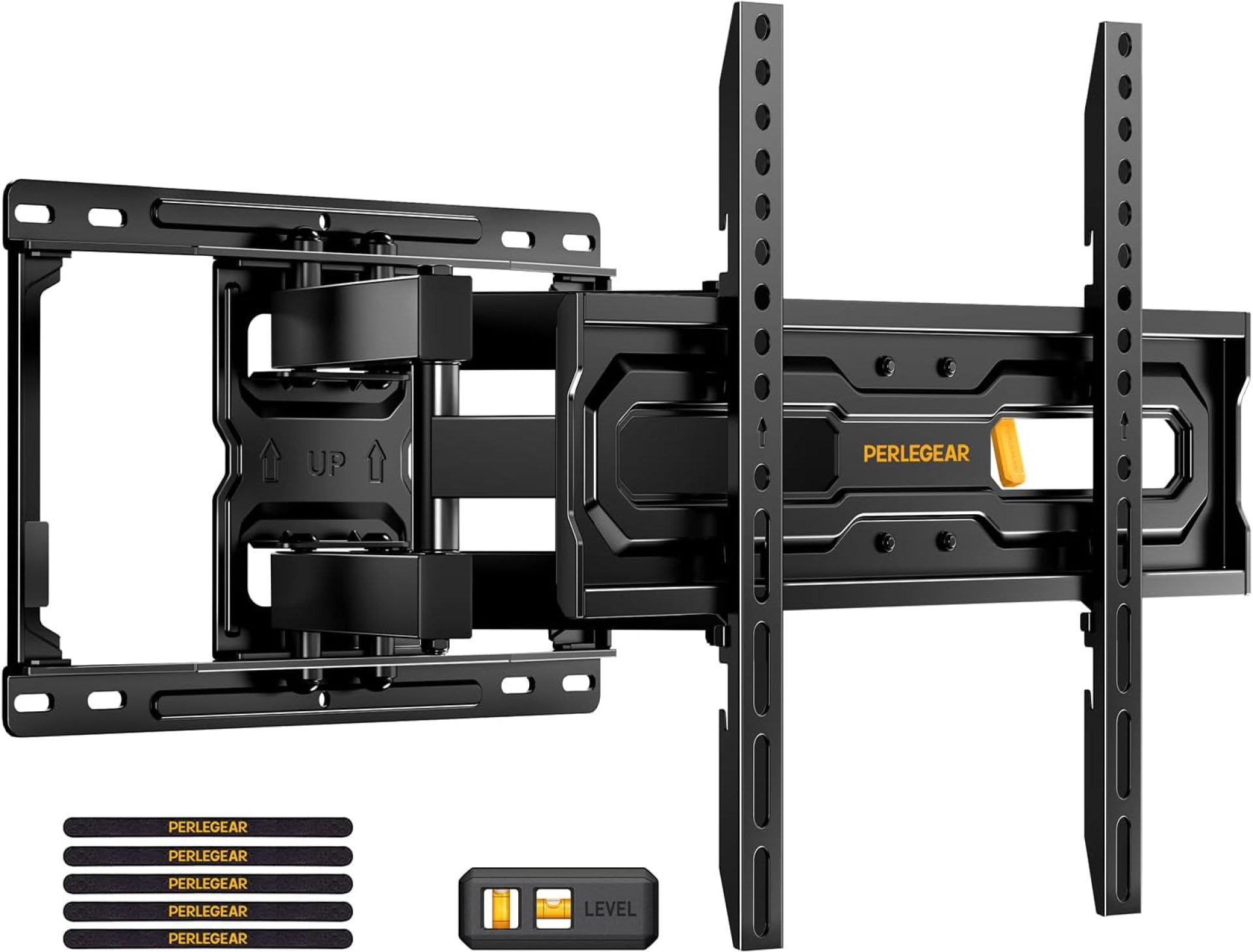 Perlegear Full Motion TV Mount for 32-65 Inch TVs up to 99 lbs, Max VESA 400x400mm, Fits 16”/12” Wood Studs, Height Adjustable Pre-Assembled TV Wall Mount, Tool-Free Tilt, Swivel & Extension, PGMF21 Perlegear Full Motion TV Mount for 32-65 Inch TVs up to 99 lbs, Max VESA 400x400mm, Fits 16”/12” Wood Studs, Height Adjustable Pre-Assembled TV Wall Mount, Tool-Free Tilt, Swivel & Extension, PGMF21
