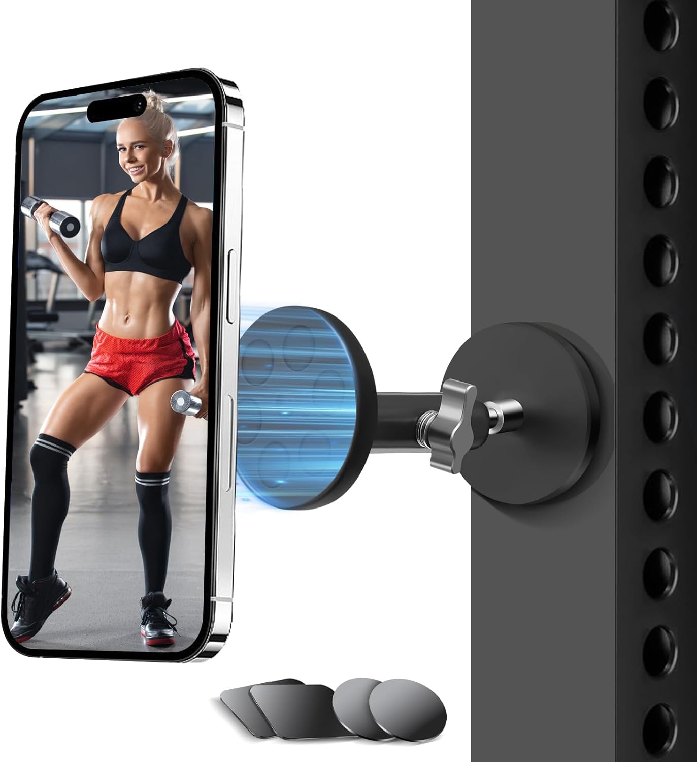 Gym Magnetic Phone Holder, All Metal Dual Large Magnet Phone Mount for Gym, Compatible with All iPhone & Android, Perfect for Recording Video (2.24in 50lbs) Gym Magnetic Phone Holder, All Metal Dual Large Magnet Phone Mount for Gym, Compatible with All iPhone & Android, Perfect for Recording Video (2.24in 50lbs)
