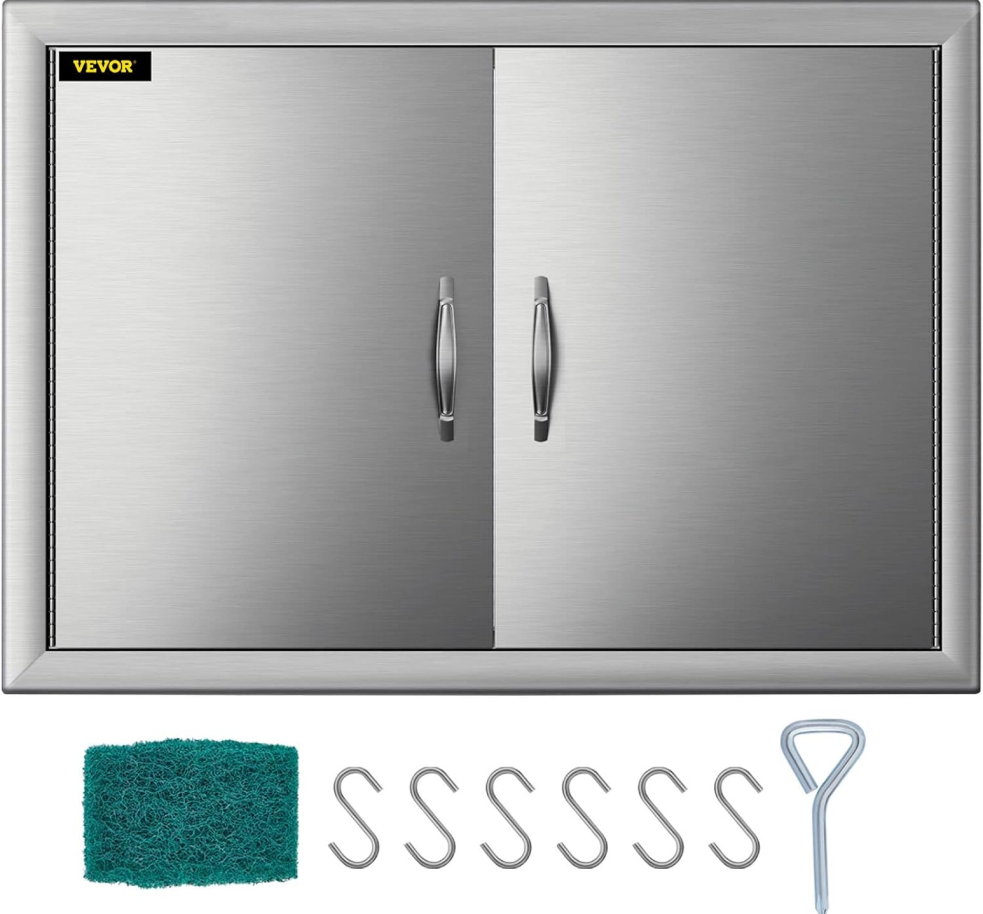 VEVOR BBQ Access Door 28W X 19H Inch, Double BBQ Door Stainless Steel Silver, Outdoor Kitchen Doors for BBQ Island, Grill Station, Outside Cabinet VEVOR BBQ Access Door 28W X 19H Inch, Double BBQ Door Stainless Steel Silver, Outdoor Kitchen Doors for BBQ Island, Grill Station, Outside Cabinet
