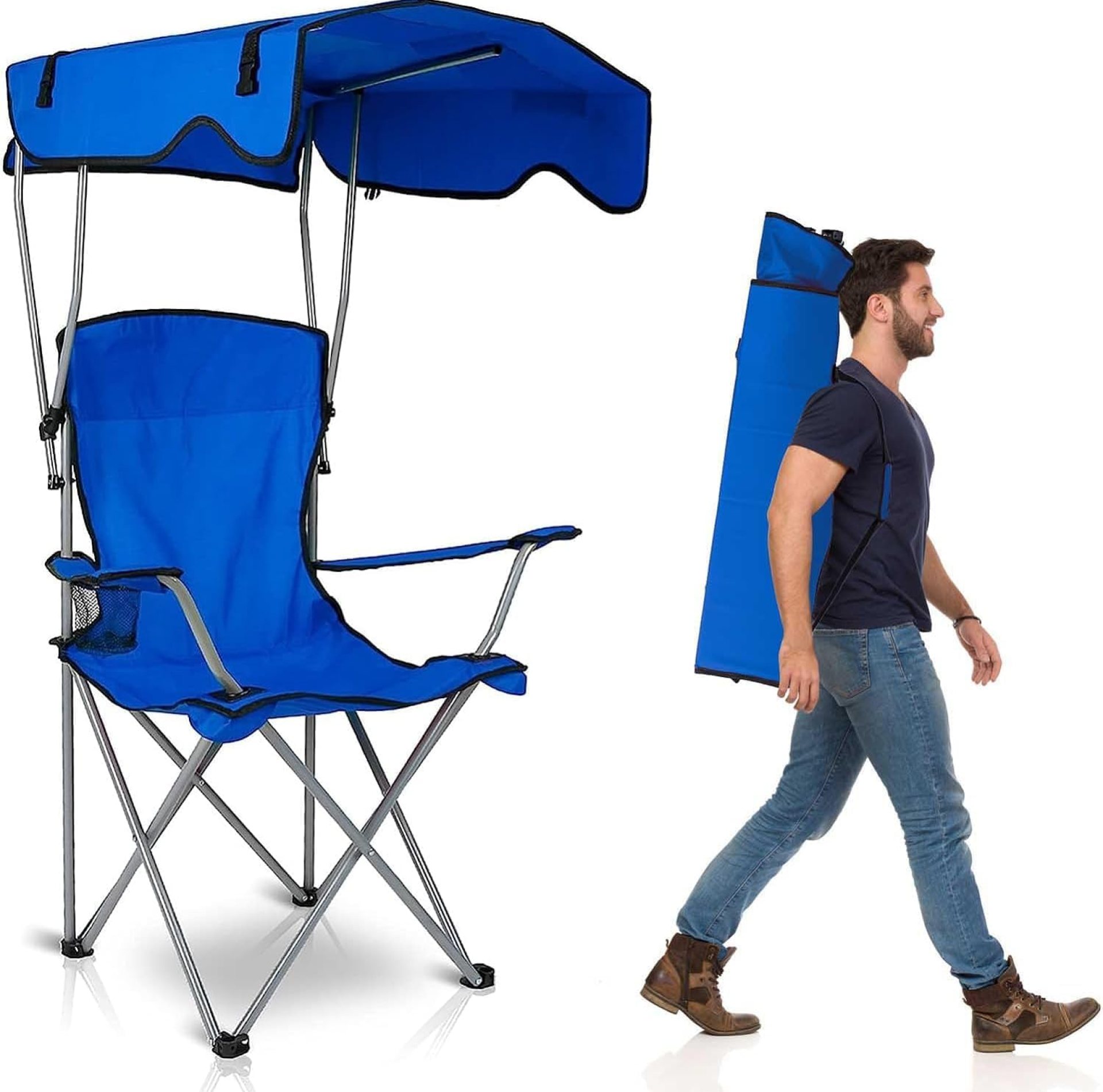 Camping Chair with Canopy, Outdoor Folding Lounge Chair with Adjustable UPF 50+ Sun Shade & Cup Holder, Portable Camping Recliner for Camp Beach Outdoor Sports, 350LB Max Support – U.S Spot Camping Chair with Canopy, Outdoor Folding Lounge Chair with Adjustable UPF 50+ Sun Shade & Cup Holder, Portable Camping Recliner for Camp Beach Outdoor Sports, 350LB Max Support – U.S Spot