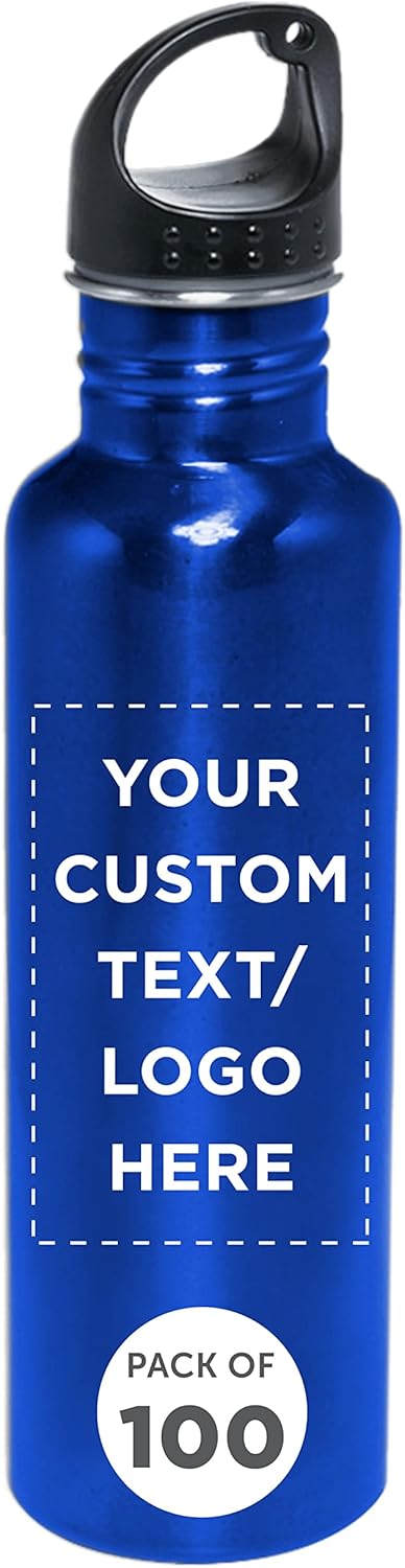 DISCOUNT PROMOS Custom Stainless Steel Water Bottles 26 oz. Set of 100, Personalized Bulk Pack – Reusable, Leak Proof, Perfect for Gym, Hiking, Camping, Outdoor Sports – Met Blue DISCOUNT PROMOS Custom Stainless Steel Water Bottles 26 oz. Set of 100, Personalized Bulk Pack – Reusable, Leak Proof, Perfect for Gym, Hiking, Camping, Outdoor Sports – Met Blue