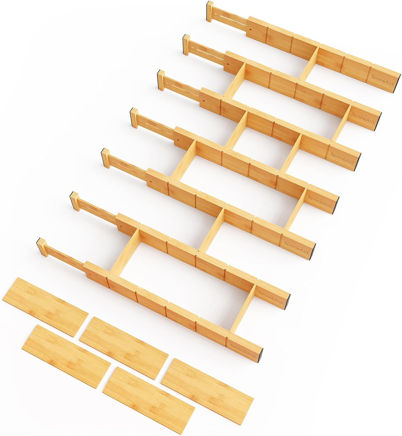 SpaceAid Bamboo Drawer Dividers with Inserts and Labels, Kitchen Adjustable Drawer Organizers, Expandable Organization for Home, Office, Dressers, 7 Dividers with 15 Inserts (17″-22″ Natural) SpaceAid Bamboo Drawer Dividers with Inserts and Labels, Kitchen Adjustable Drawer Organizers, Expandable Organization for Home, Office, Dressers, 7 Dividers with 15 Inserts (17″-22″ Natural)
