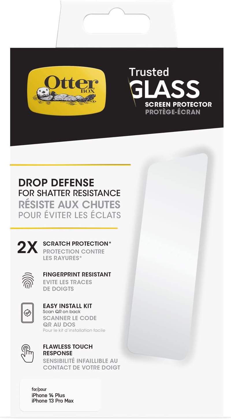 OtterBox TRUSTED GLASS Screen Protector for iPhone 14 Plus, Flawless Touch Response, Fingerprint Resistant, Precision Fit, Vibrant Clarity OtterBox TRUSTED GLASS Screen Protector for iPhone 14 Plus, Flawless Touch Response, Fingerprint Resistant, Precision Fit, Vibrant Clarity