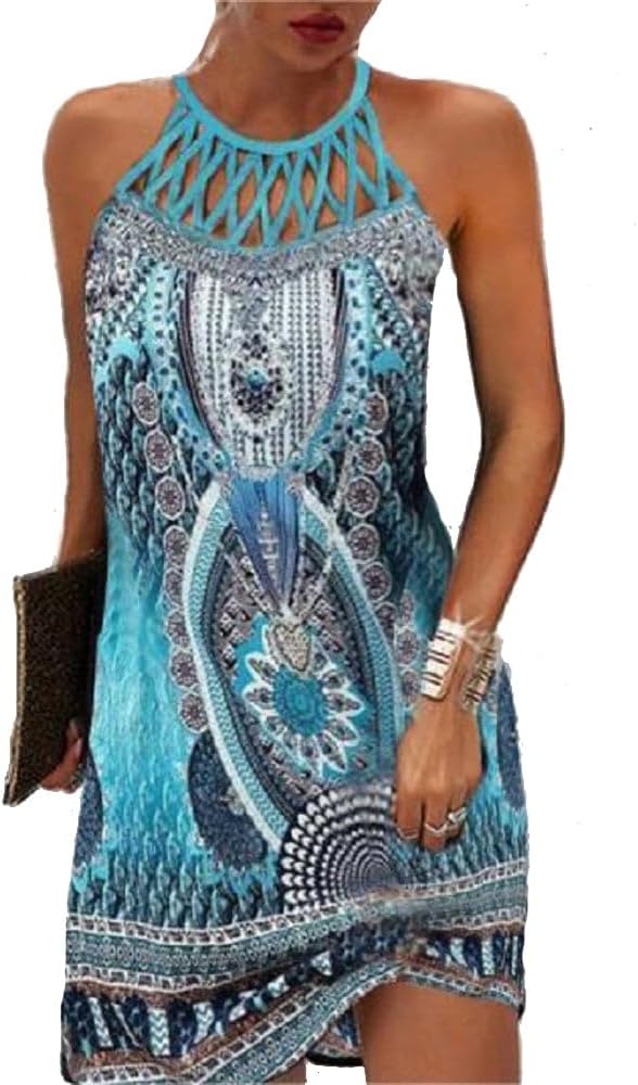 BIRW Summer Dresses for Women 2025 Casual Floral Halter Neck A-line Beach Vacation Sundresses with Pockets BIRW Summer Dresses for Women 2025 Casual Floral Halter Neck A-line Beach Vacation Sundresses with Pockets