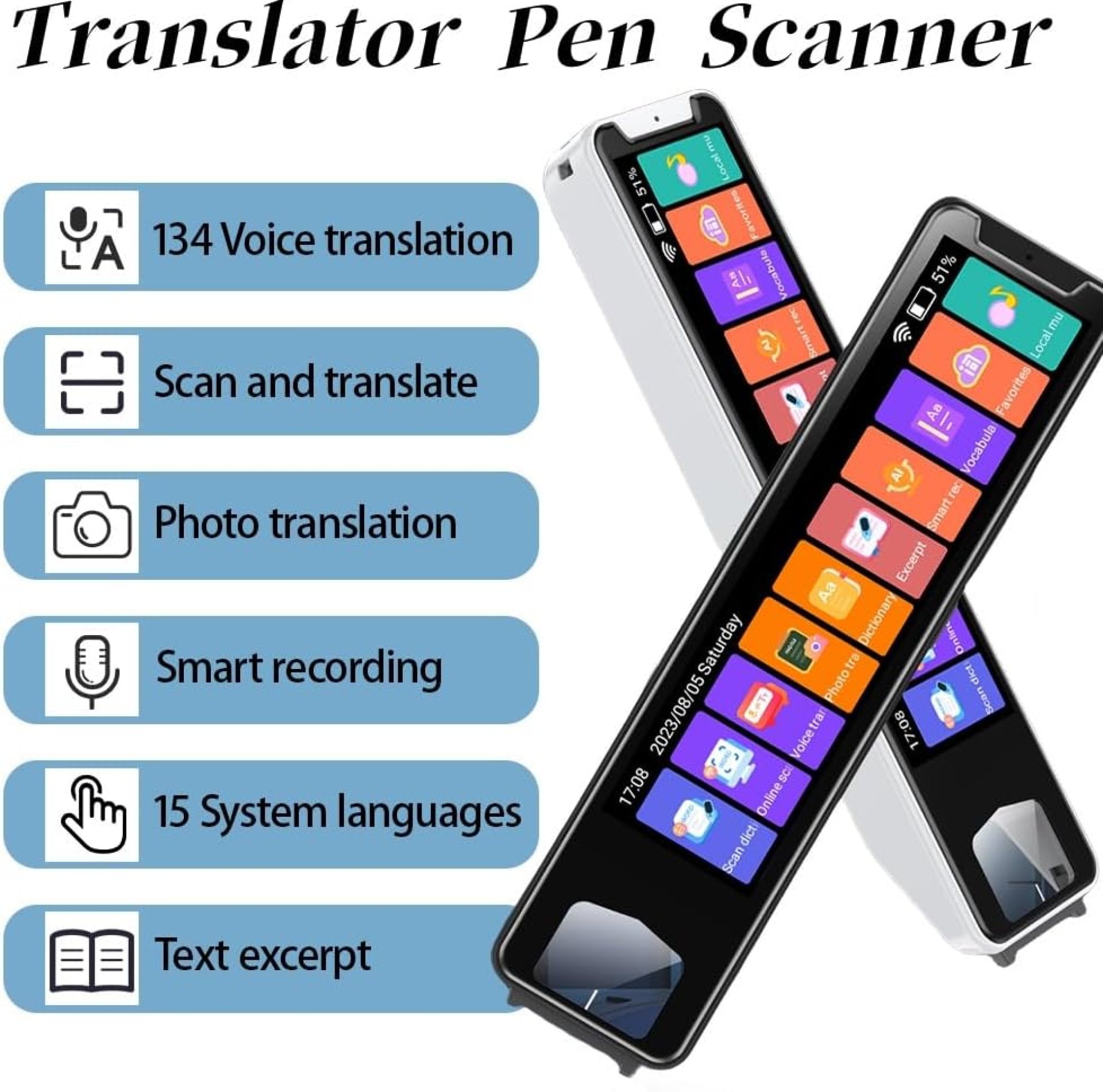 Translator Pen Scanner, Scan Reader Pen, Text to Speech Reading Pen, 134 Languages Translator Device with take a picture, Text Extract, Portable Real-time Translation Pen Scanner (White) Translator Pen Scanner, Scan Reader Pen, Text to Speech Reading Pen, 134 Languages Translator Device with take a picture, Text Extract, Portable Real-time Translation Pen Scanner (White)