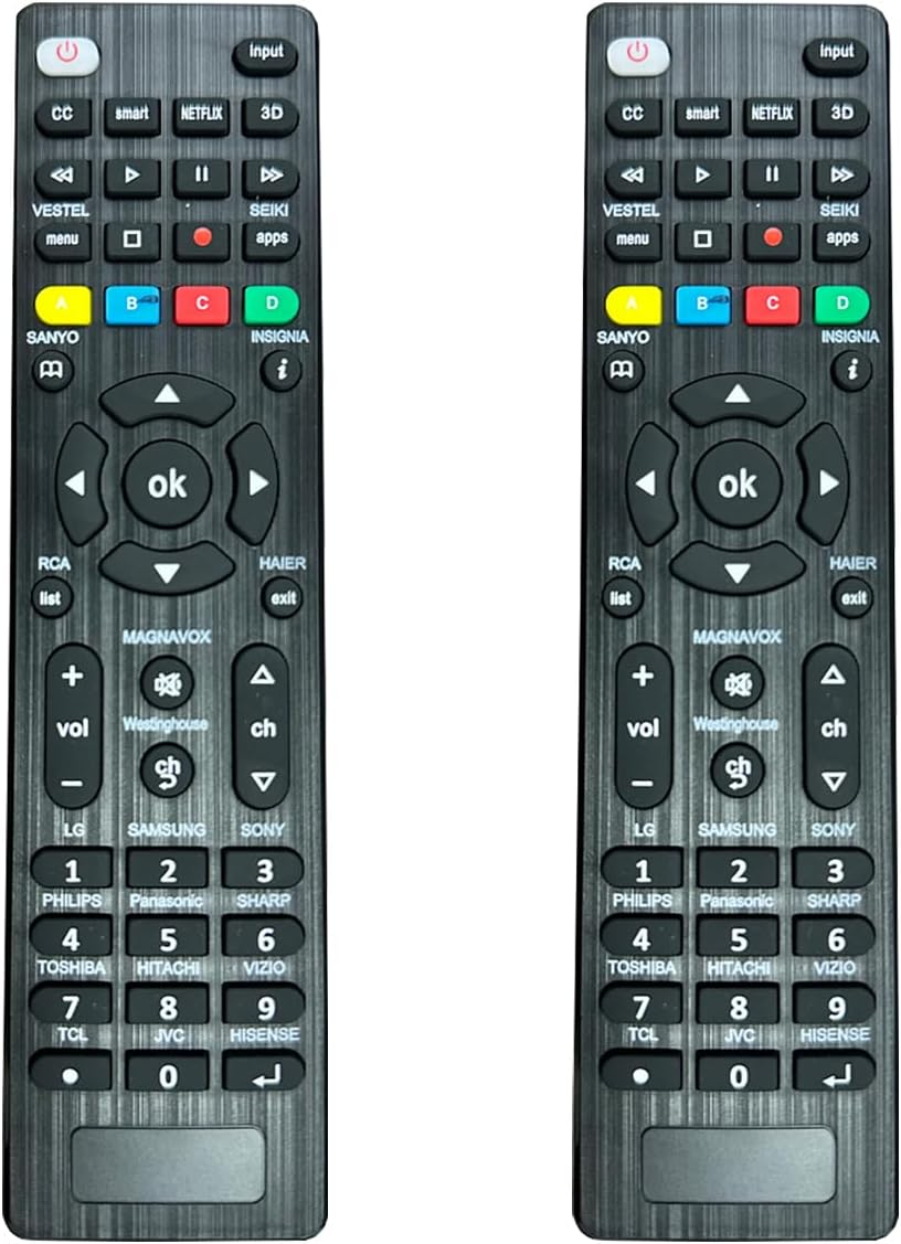 Paquete de 2:Universal TV Remote Control is Suitable for LED Smart TVS of LG,Samsung,Sony,Philips,Panasonic,Sharp,Toshiba,Hitachi,VIZIO,TCL,JVC,Hisense and Other Brands Paquete de 2:Universal TV Remote Control is Suitable for LED Smart TVS of LG,Samsung,Sony,Philips,Panasonic,Sharp,Toshiba,Hitachi,VIZIO,TCL,JVC,Hisense and Other Brands