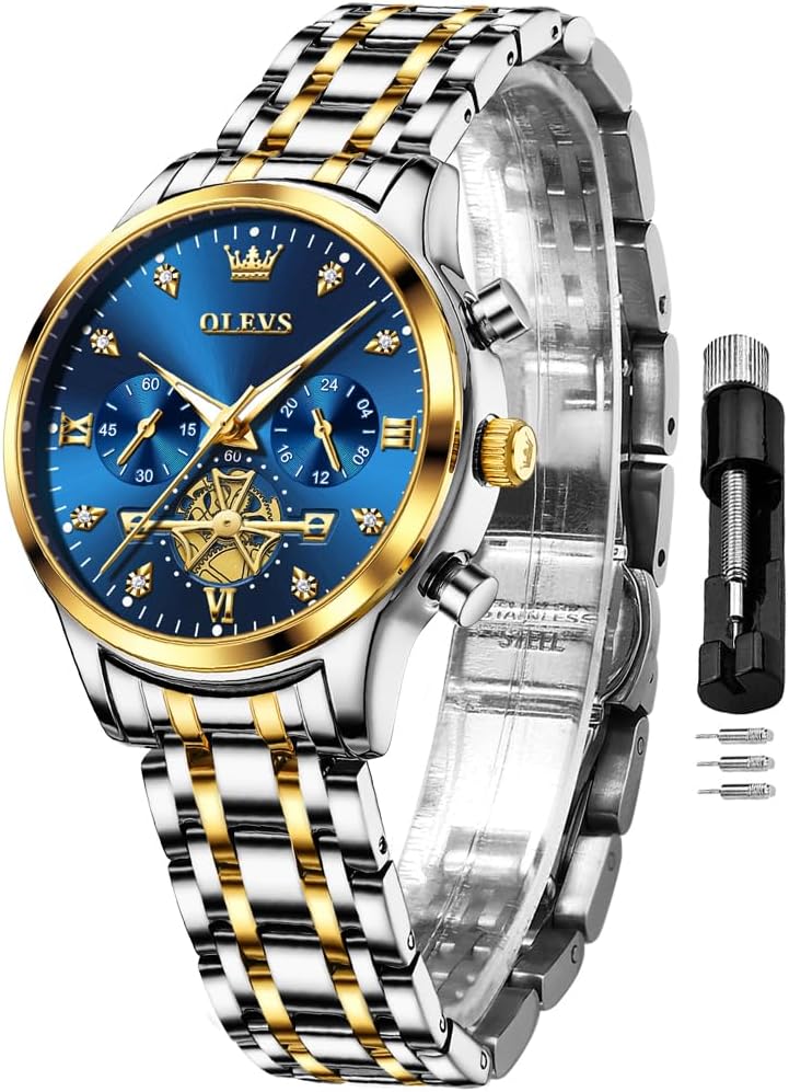 OLEVS Women Watch Multifunctional Two Tone Watch Fashion Business Analog Quartz Ladies Watch Stainless Steel Waterproof Diamond Watch for Women OLEVS Women Watch Multifunctional Two Tone Watch Fashion Business Analog Quartz Ladies Watch Stainless Steel Waterproof Diamond Watch for Women