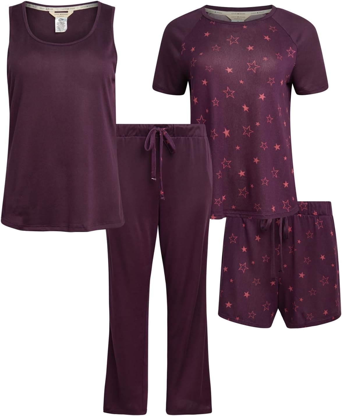 Lucky Brand Women’s Pajama Set – 4 Piece Short Sleeve Shirt, Tank Top, Sleep Pants, Lounge Shorts Lucky Brand Women’s Pajama Set – 4 Piece Short Sleeve Shirt, Tank Top, Sleep Pants, Lounge Shorts