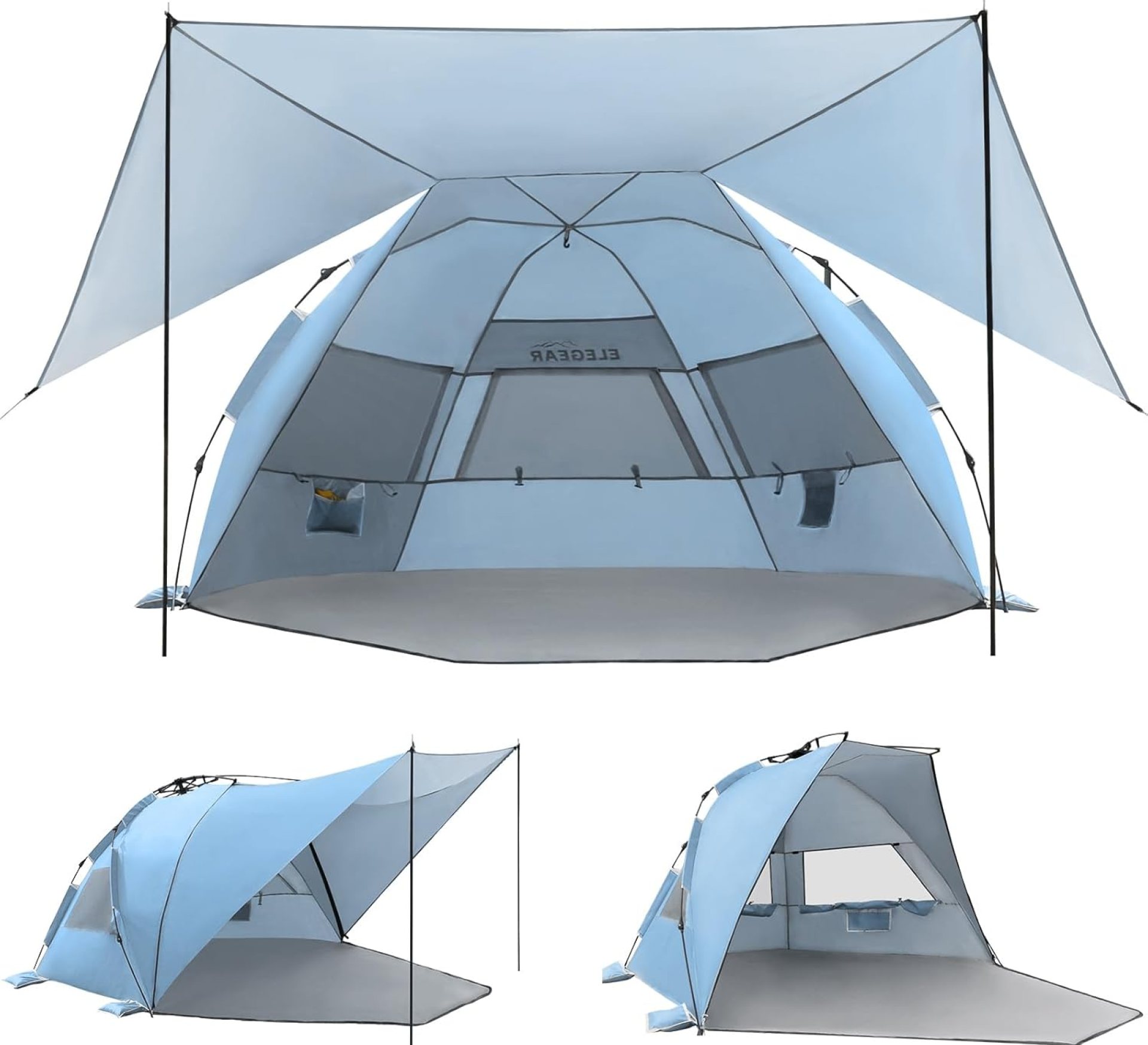 Elegear Beach Tent with 360° Removable Canopy, 4-6 Person Pop Up Sun Shade Shelter, UPF 50+ Automated Installation Double Silver Coating Portable Lightweight Beach Cabana for Beach Elegear Beach Tent with 360° Removable Canopy, 4-6 Person Pop Up Sun Shade Shelter, UPF 50+ Automated Installation Double Silver Coating Portable Lightweight Beach Cabana for Beach