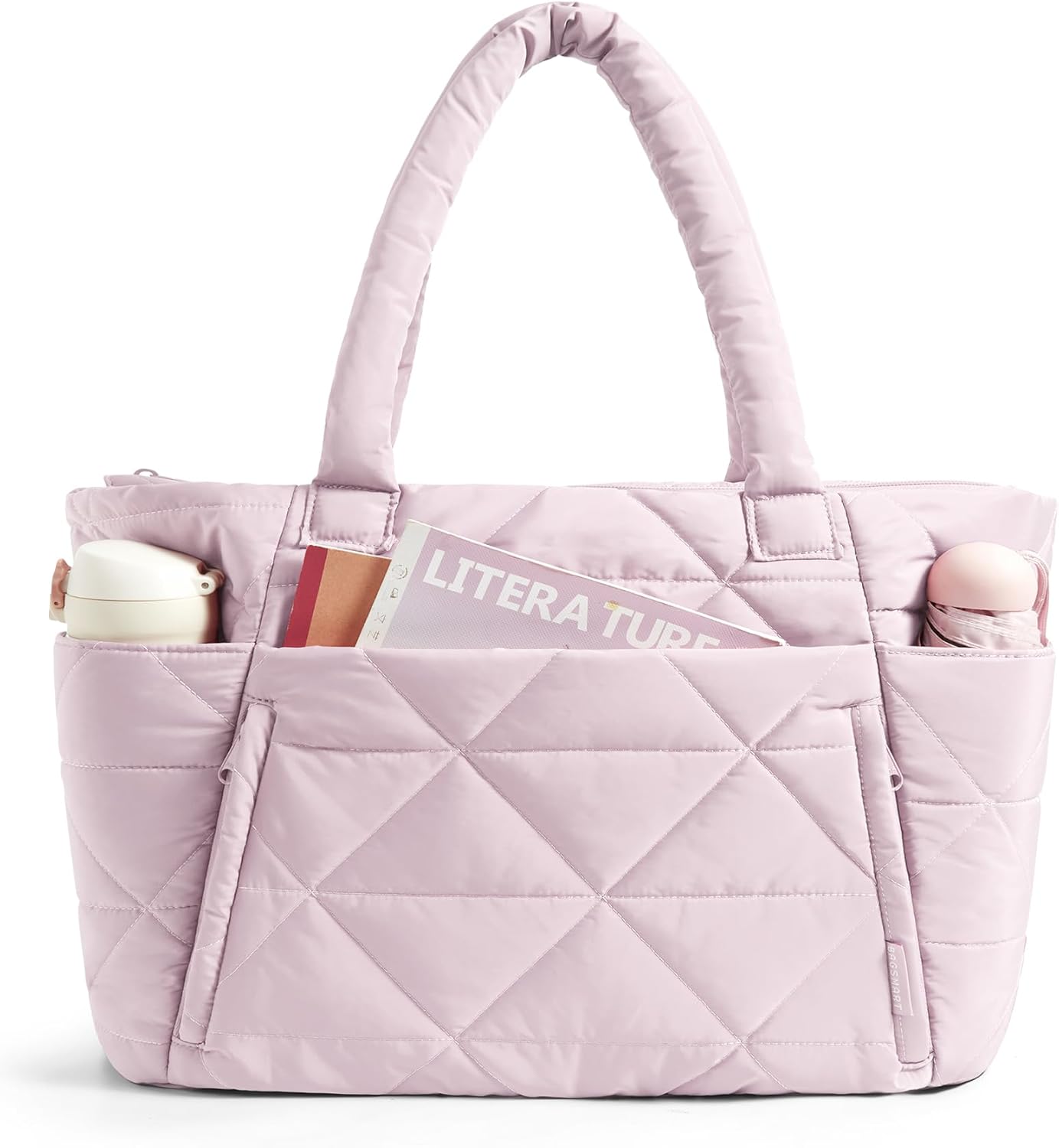 BAGSMART Tote Bag for Women, Puffy Tote Bag with Zipper, Large Quilted Shoulder Bag with Compartments for Travel, Work, Gym BAGSMART Tote Bag for Women, Puffy Tote Bag with Zipper, Large Quilted Shoulder Bag with Compartments for Travel, Work, Gym