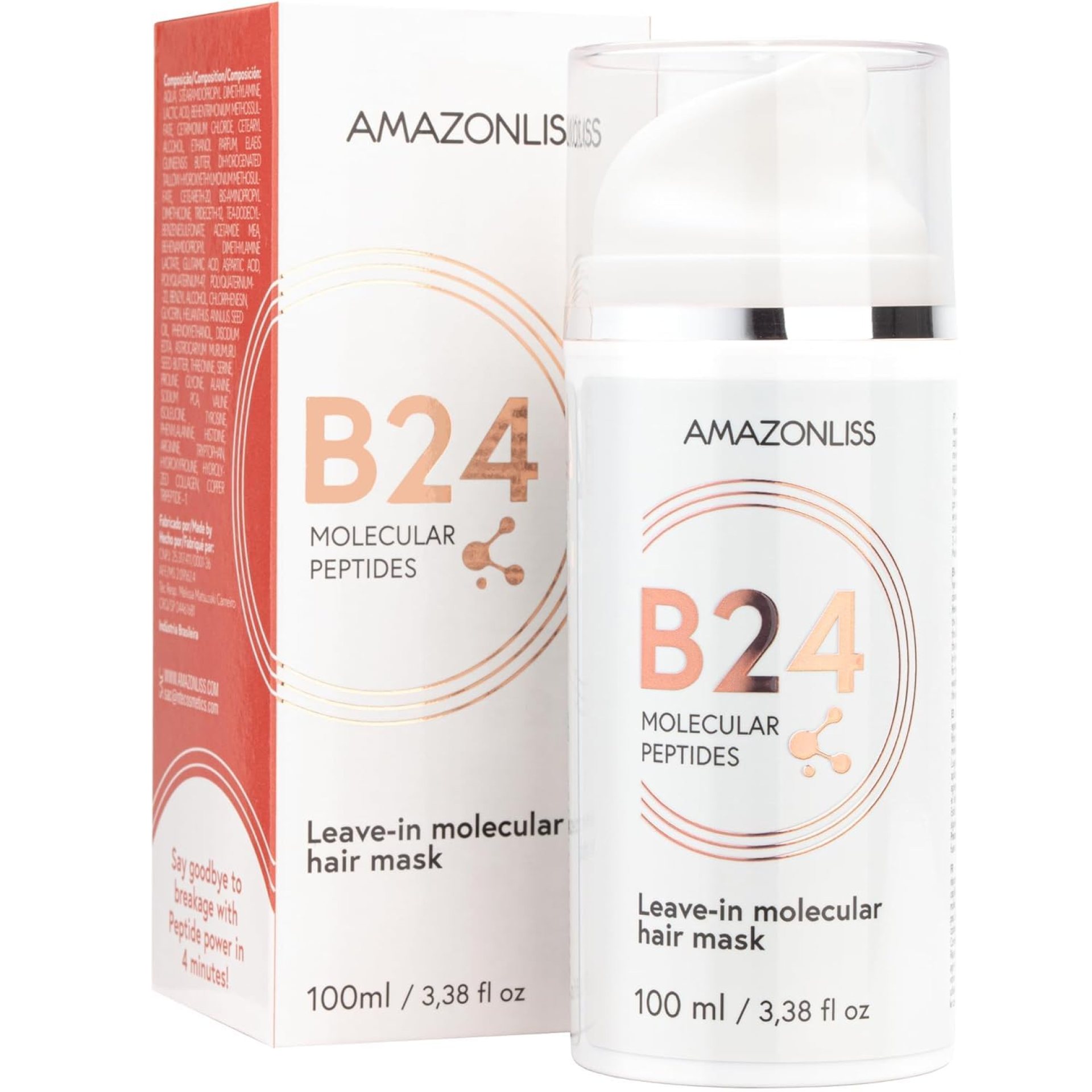 Amazonliss B24 Molecular Peptides Leave-In Repair Hair Mask, 4-Minute Speed Treatment, Renews Hair Damage From Color, Chemical Services Heat (3.38 fl oz) Amazonliss B24 Molecular Peptides Leave-In Repair Hair Mask, 4-Minute Speed Treatment, Renews Hair Damage From Color, Chemical Services Heat (3.38 fl oz)