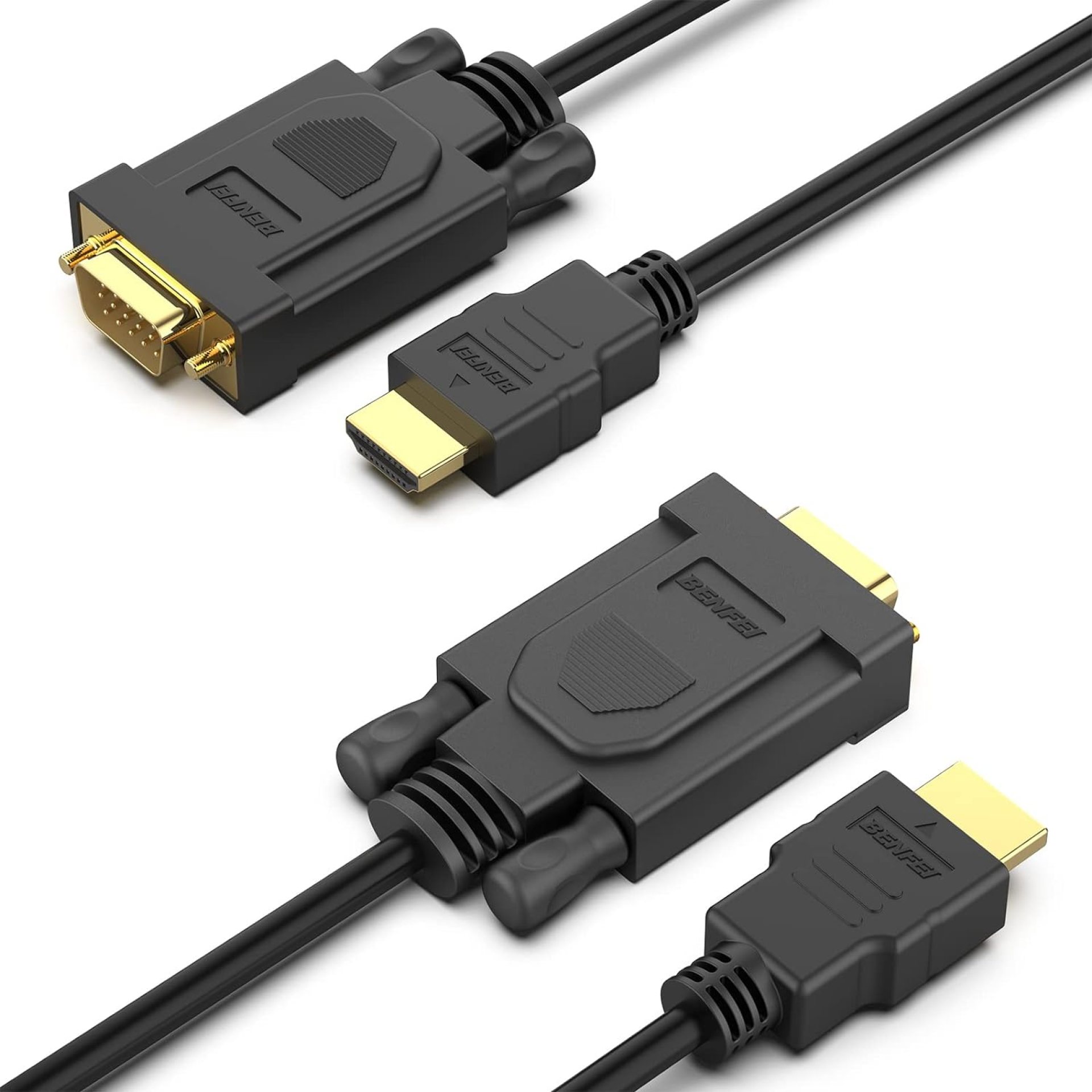 BENFEI 2 Pack HDMI to VGA 6 Feet Cable, Uni-Directional HDMI (Source) to VGA (Display) Cable (Male to Male) Compatible for Computer, Desktop, Laptop, PC, Monitor, Projector, HDTV, Raspberry Pi, Roku BENFEI 2 Pack HDMI to VGA 6 Feet Cable, Uni-Directional HDMI (Source) to VGA (Display) Cable (Male to Male) Compatible for Computer, Desktop, Laptop, PC, Monitor, Projector, HDTV, Raspberry Pi, Roku