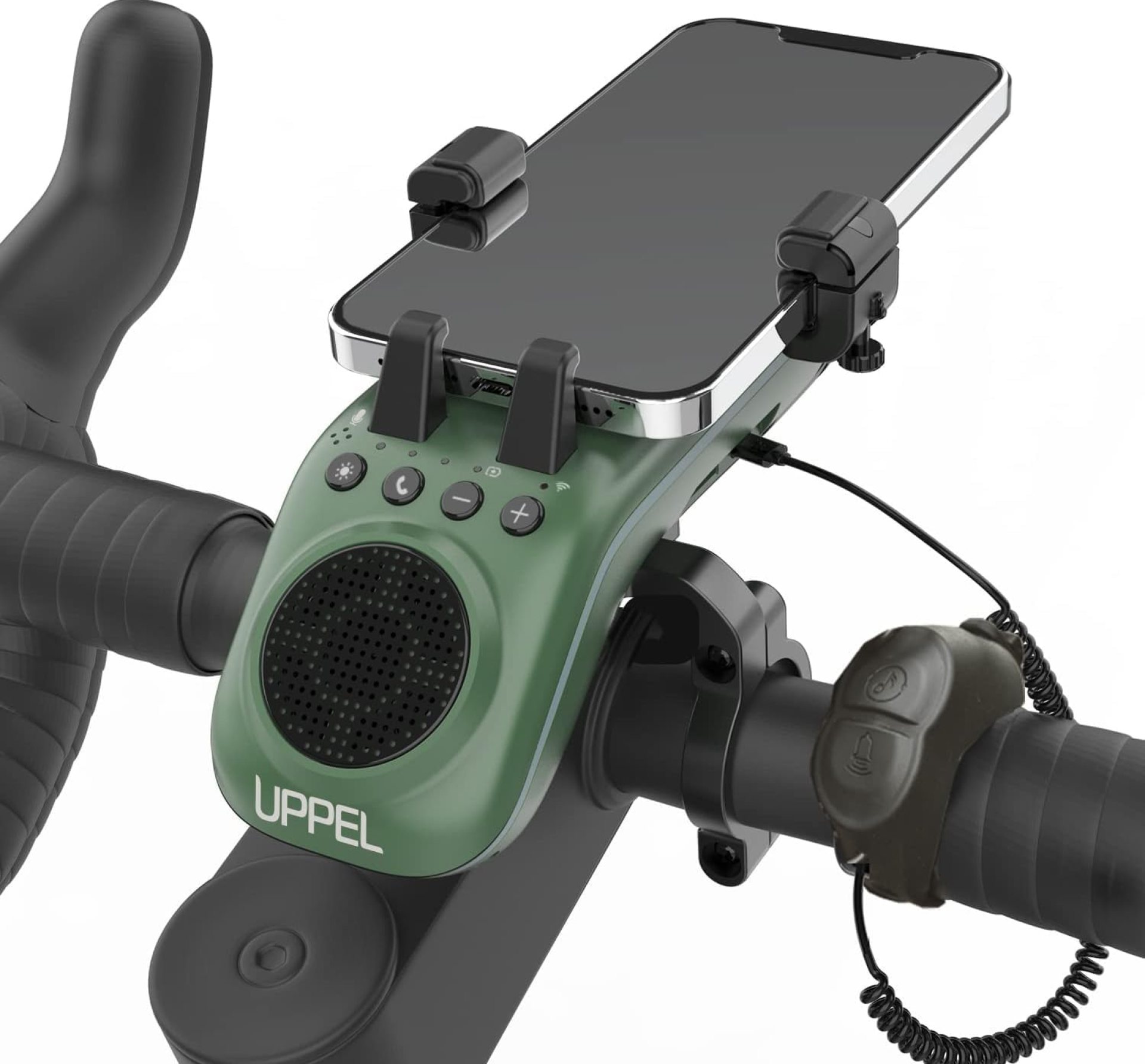 Bike Speaker Phone Mount with Bicycle Headlight,5000mAh Rechargeable Bike Light,Multi-Functional Phone Holder with Bicycle Bell-Green Bike Speaker Phone Mount with Bicycle Headlight,5000mAh Rechargeable Bike Light,Multi-Functional Phone Holder with Bicycle Bell-Green