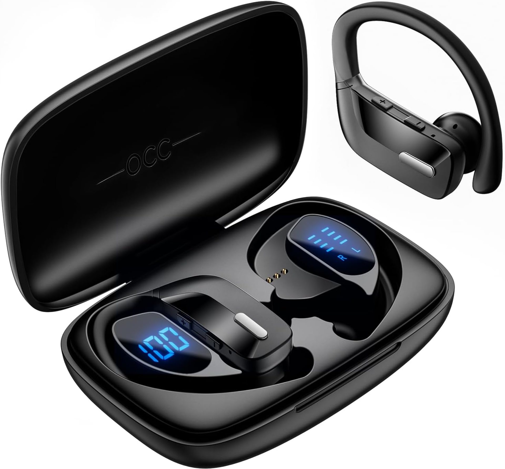 Wireless Earbuds with Earhooks 80Hrs Bluetooth Headphones Over-Ear ENC Noise Canceling Mic Earphones IP7 Waterproof Headset for Sports,Fitness,Workouts and Running Black Wireless Earbuds with Earhooks 80Hrs Bluetooth Headphones Over-Ear ENC Noise Canceling Mic Earphones IP7 Waterproof Headset for Sports,Fitness,Workouts and Running Black