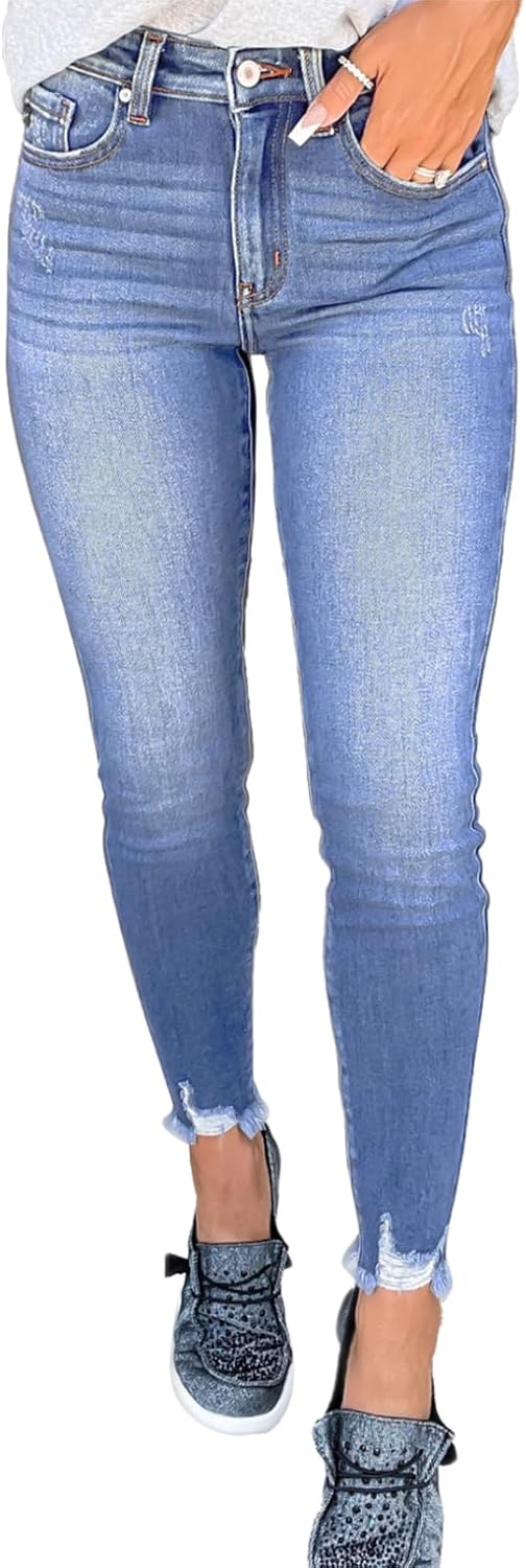SHEWIN Skinny Raw Hem Jeans for Women High Waisted Stretchy Trendy Slimming Jeggings Ankle Denim Pants with Pockets SHEWIN Skinny Raw Hem Jeans for Women High Waisted Stretchy Trendy Slimming Jeggings Ankle Denim Pants with Pockets