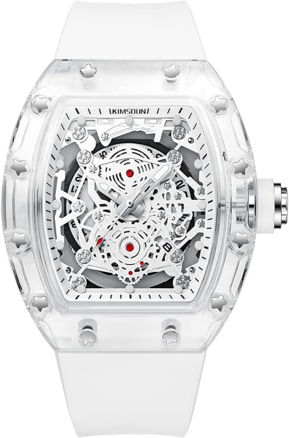 KIMSDUN-Stylish Skeleton Sport Watches, Waterproof, Analog Quartz Date Calendar Wristwatch, Transparent Tonneau Case Casual Watch, Silicone Strap for Men Unisex KIMSDUN-Stylish Skeleton Sport Watches, Waterproof, Analog Quartz Date Calendar Wristwatch, Transparent Tonneau Case Casual Watch, Silicone Strap for Men Unisex