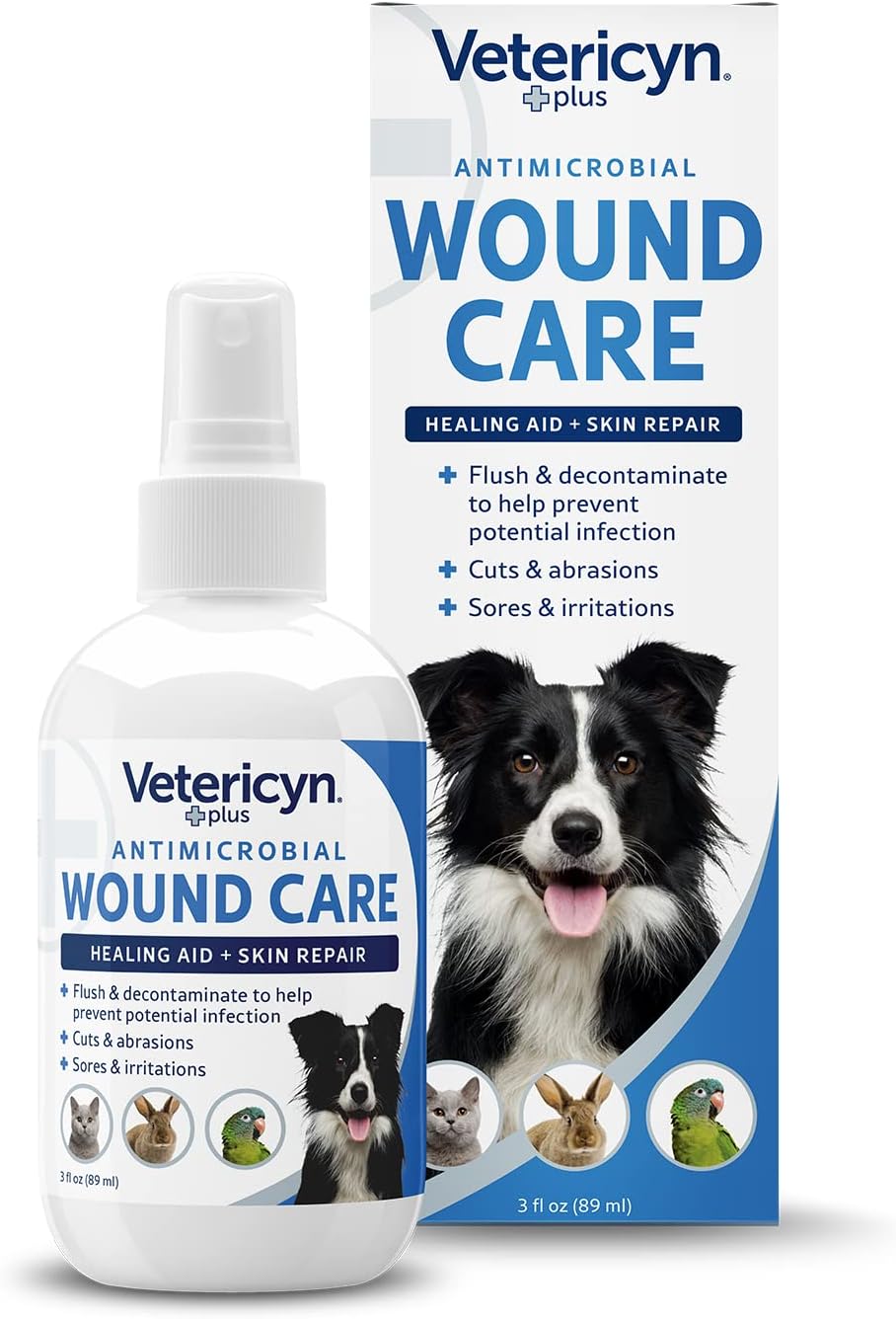 Vetericyn Plus Dog Wound Care Spray | Healing Aid and Skin Repair, Clean Wounds, Relieve Dog Skin Allergies, Safe for All Animals. 3 ounces Vetericyn Plus Dog Wound Care Spray | Healing Aid and Skin Repair, Clean Wounds, Relieve Dog Skin Allergies, Safe for All Animals. 3 ounces