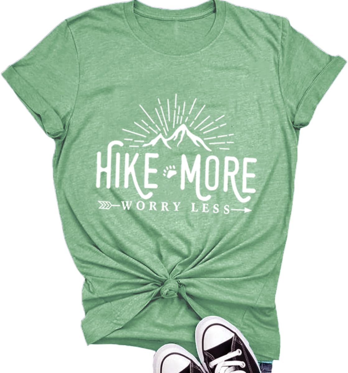 Hiking Shirt for Women Adventure Mountain Graphic Athletic Shirts Funny Hike More Worry Less Tee Tops Hiking Shirt for Women Adventure Mountain Graphic Athletic Shirts Funny Hike More Worry Less Tee Tops