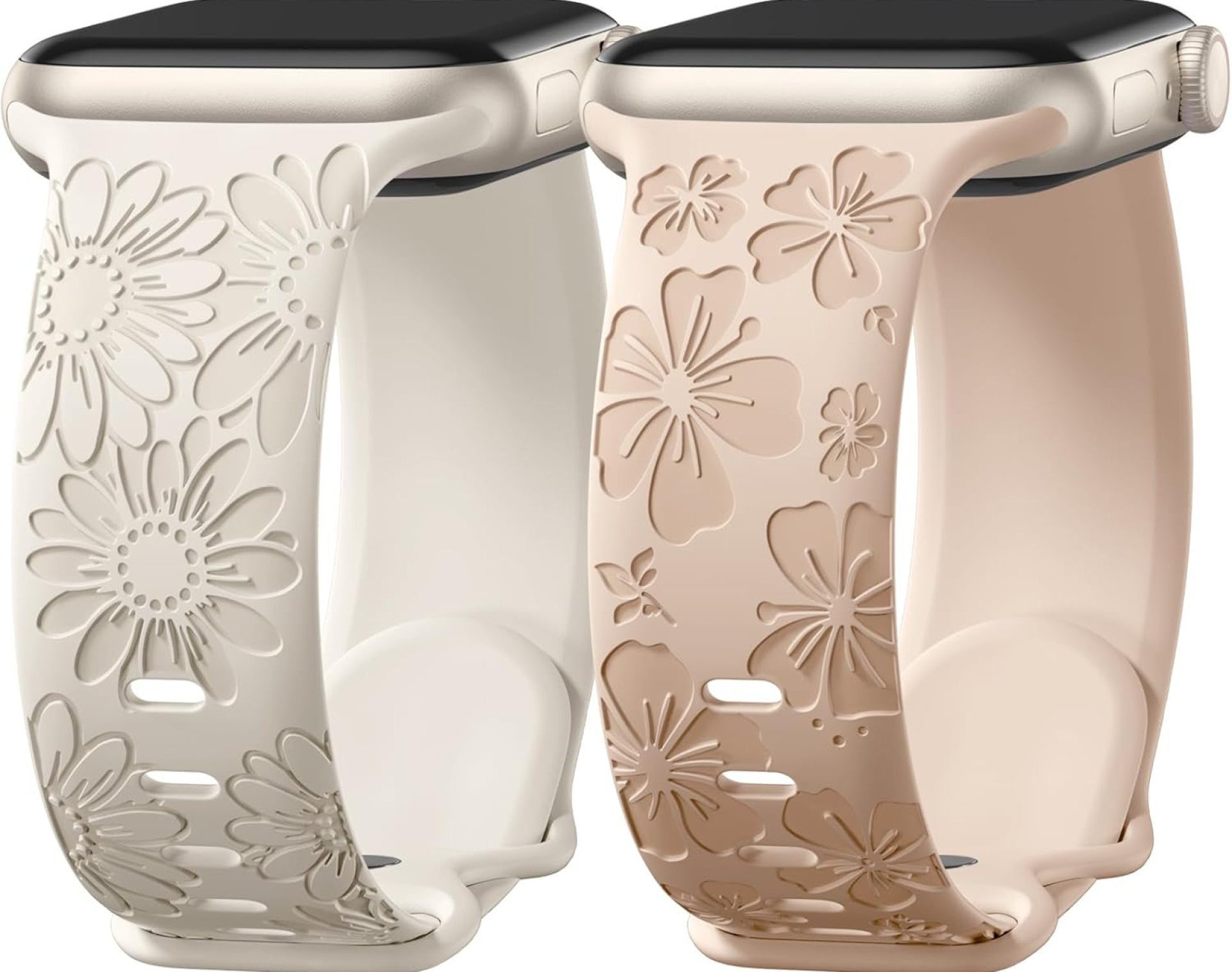 Easuny 2 Pack Floral Engraved Bands Compatible with Apple Watch Bands for Women 40mm 41mm 38mm 42mm 44mm 45mm 46mm 49mm, Soft Silicone Cute Flower Design Sport Strap for iWatch Series 10-1 SE Ultra 2 Easuny 2 Pack Floral Engraved Bands Compatible with Apple Watch Bands for Women 40mm 41mm 38mm 42mm 44mm 45mm 46mm 49mm, Soft Silicone Cute Flower Design Sport Strap for iWatch Series 10-1 SE Ultra 2