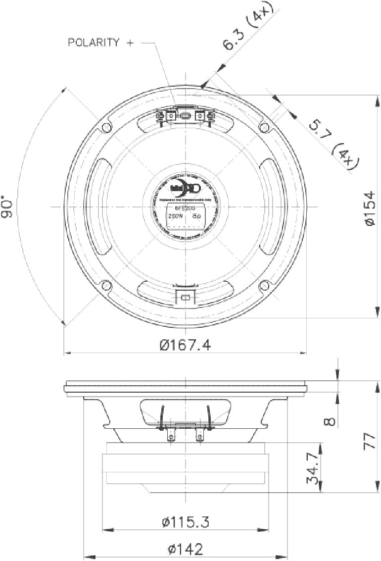 6FE200-4 6-inch Professional Midrange Loudspeaker 130 Watts Rms 260 Watts Max 4 OHM Mid Bass Home Car Audio Waterproof Cone 6FE200-4 6-inch Professional Midrange Loudspeaker 130 Watts Rms 260 Watts Max 4 OHM Mid Bass Home Car Audio Waterproof Cone