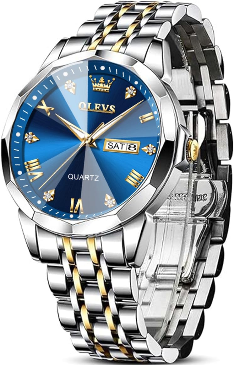 OLEVS Mens Watches Large Face Watch for Men Casual Stainless Steel Diamond Analog Quartz Waterproof Date Dress Men’s Wrist Watch… OLEVS Mens Watches Large Face Watch for Men Casual Stainless Steel Diamond Analog Quartz Waterproof Date Dress Men’s Wrist Watch…