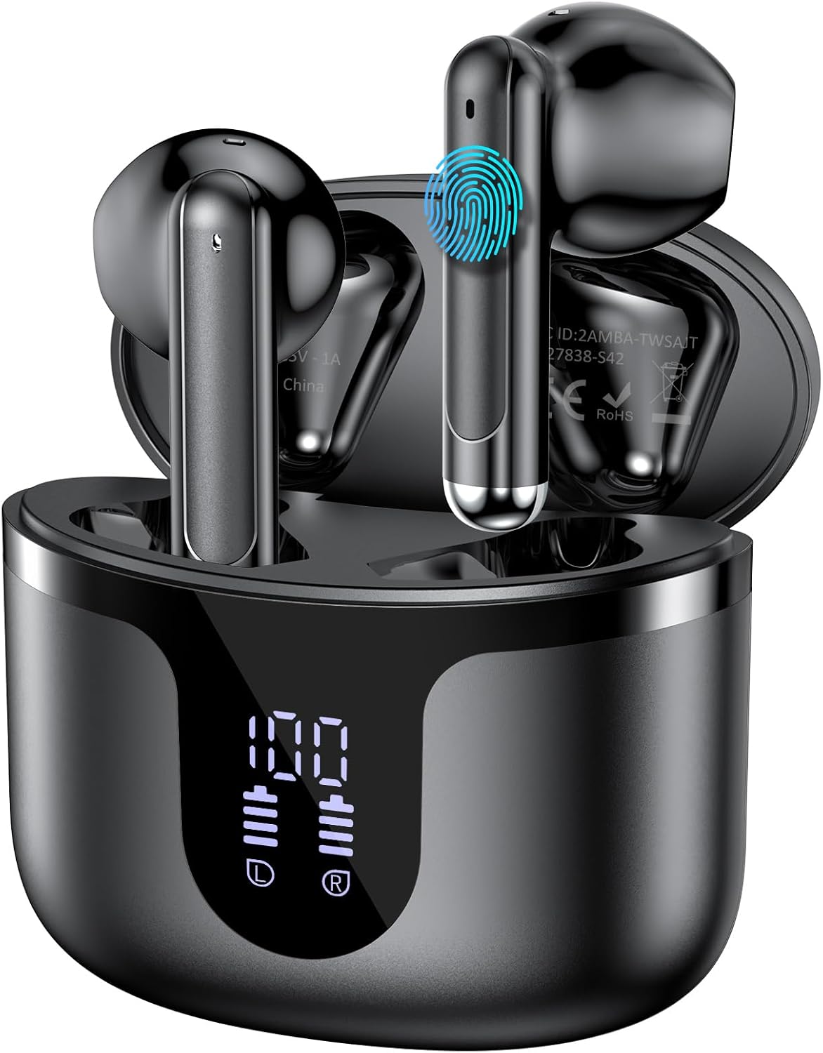 Wireless Earbuds Bluetooth 5.3 Headphones 2025 New 40Hrs Playtime Bluetooth Earbuds Hi-Fi Stereo 4 ENC Mics, Wireless Headphones IPX7 Waterproof Ear Buds LED Display USB-C, Glossy Black Wireless Earbuds Bluetooth 5.3 Headphones 2025 New 40Hrs Playtime Bluetooth Earbuds Hi-Fi Stereo 4 ENC Mics, Wireless Headphones IPX7 Waterproof Ear Buds LED Display USB-C, Glossy Black